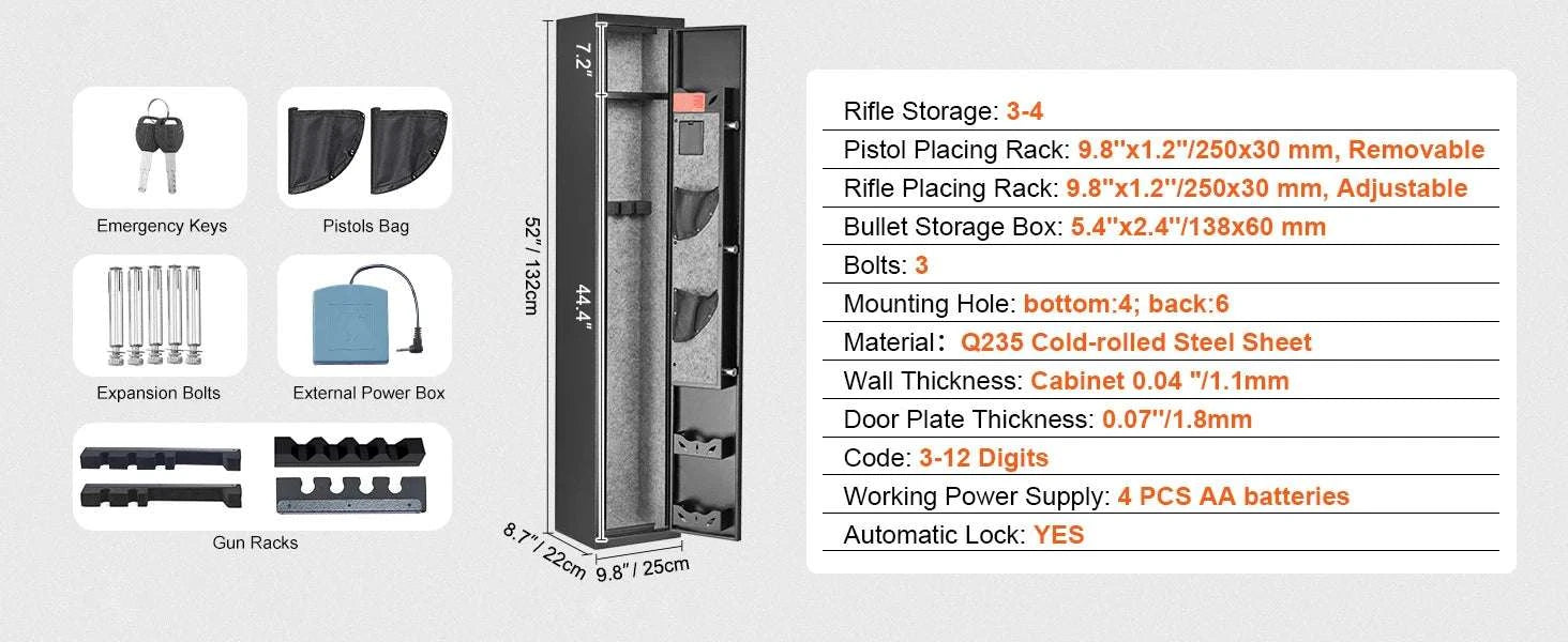Rifle Gun Safe Cabinet with Digital Keypad or Fingerprint Lock-6-8 with Locker / spain