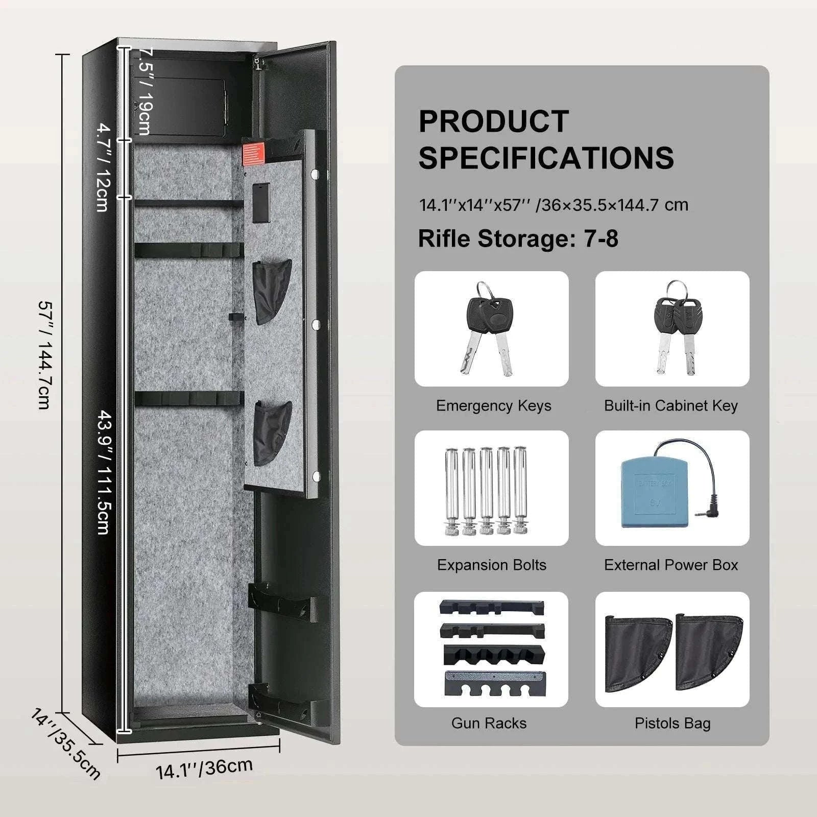 Rifle Gun Safe Cabinet with Digital Keypad or Fingerprint Lock-6-8 with Locker / spain