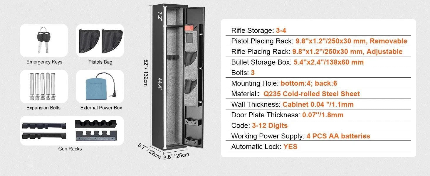 Rifle Gun Safe Cabinet with Digital Keypad or Fingerprint Lock-6-8 with Locker / spain