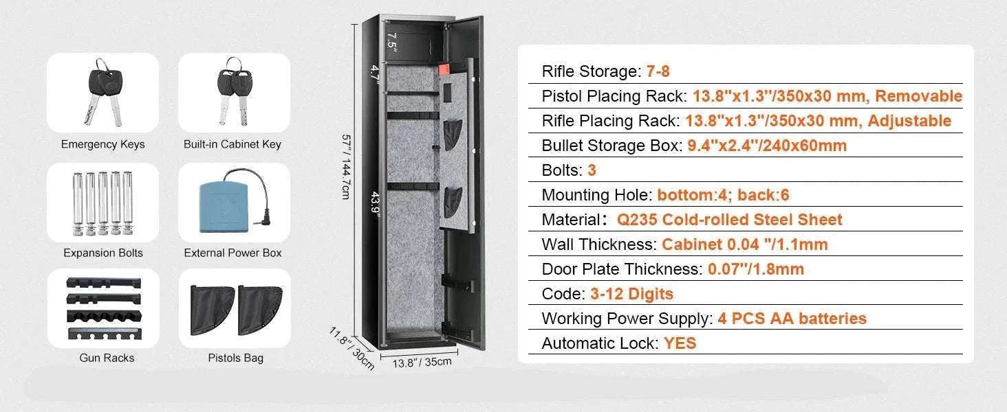 Rifle Gun Safe Cabinet with Digital Keypad or Fingerprint Lock-6-8 with Locker / spain