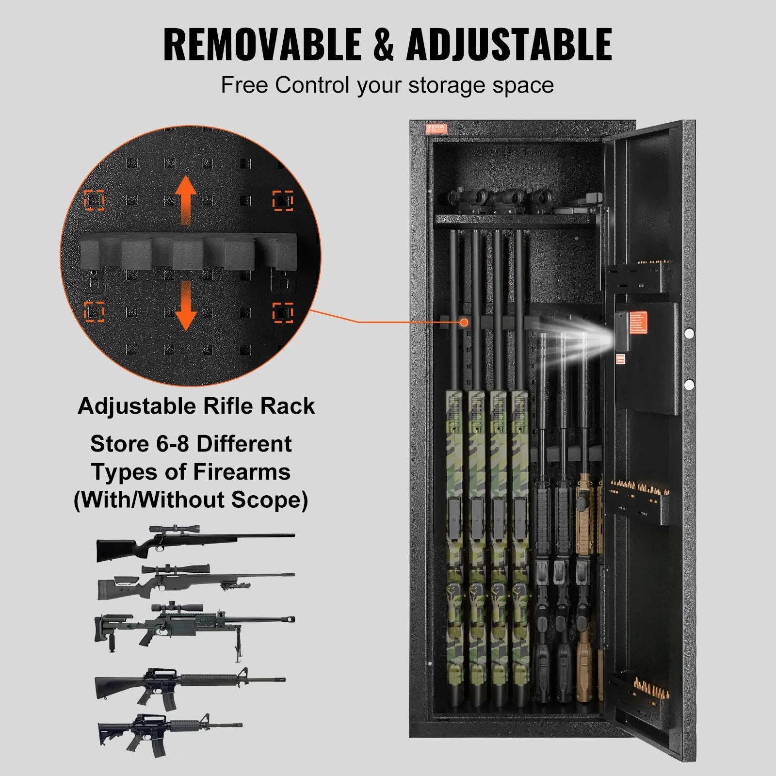 Rifle Gun Safe with Digital Keypad Lock and Removable Shelf-8 to 10 Rifles / United States