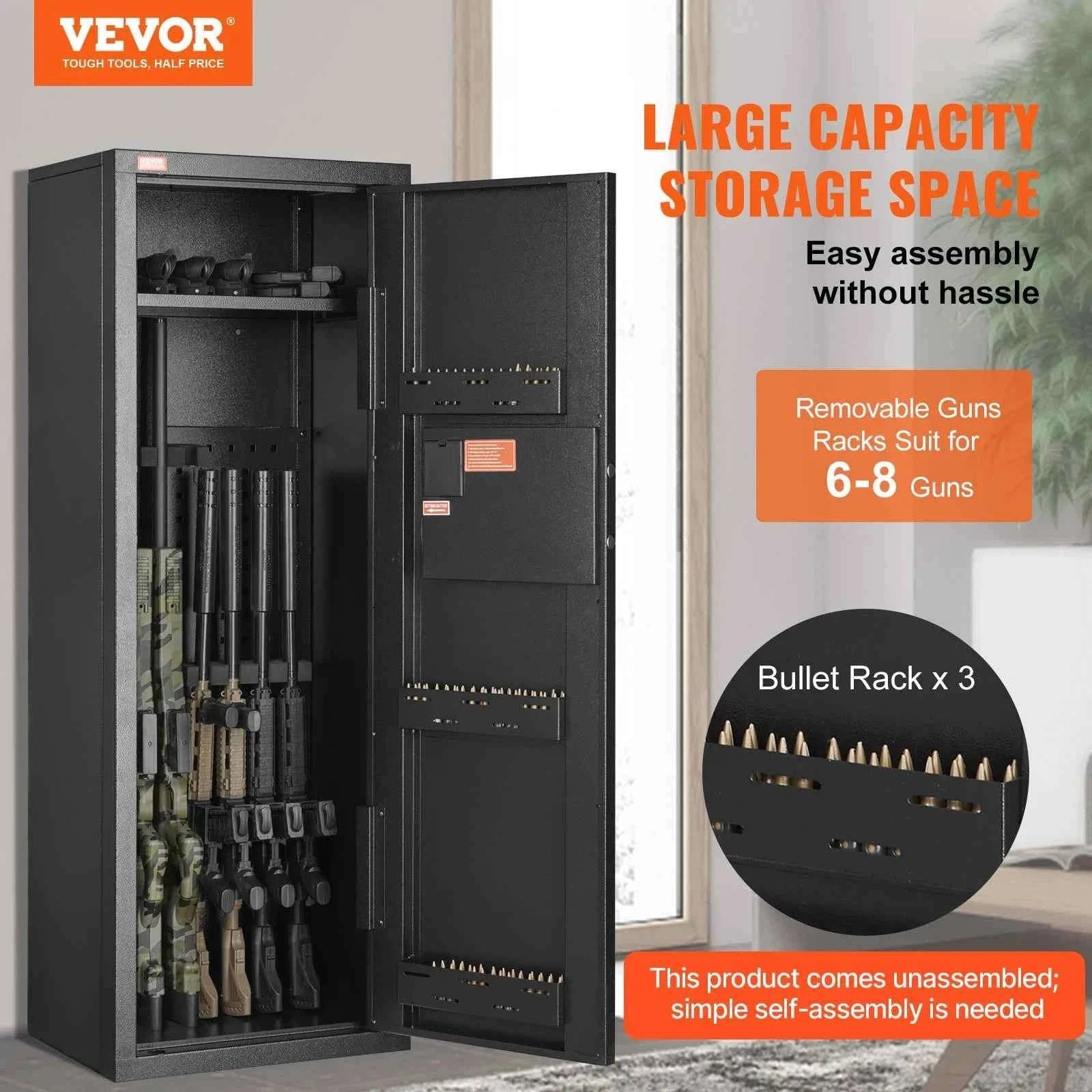 Rifle Gun Safe with Digital Keypad Lock and Removable Shelf-8 to 10 Rifles / United States