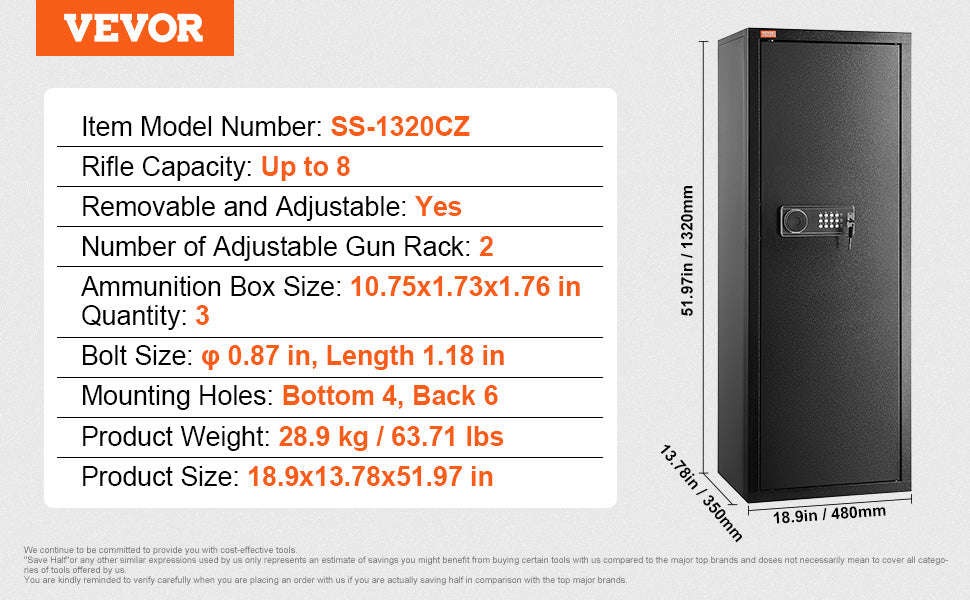 Rifle Gun Safe with Digital Keypad Lock and Removable Shelf-8 to 10 Rifles / United States