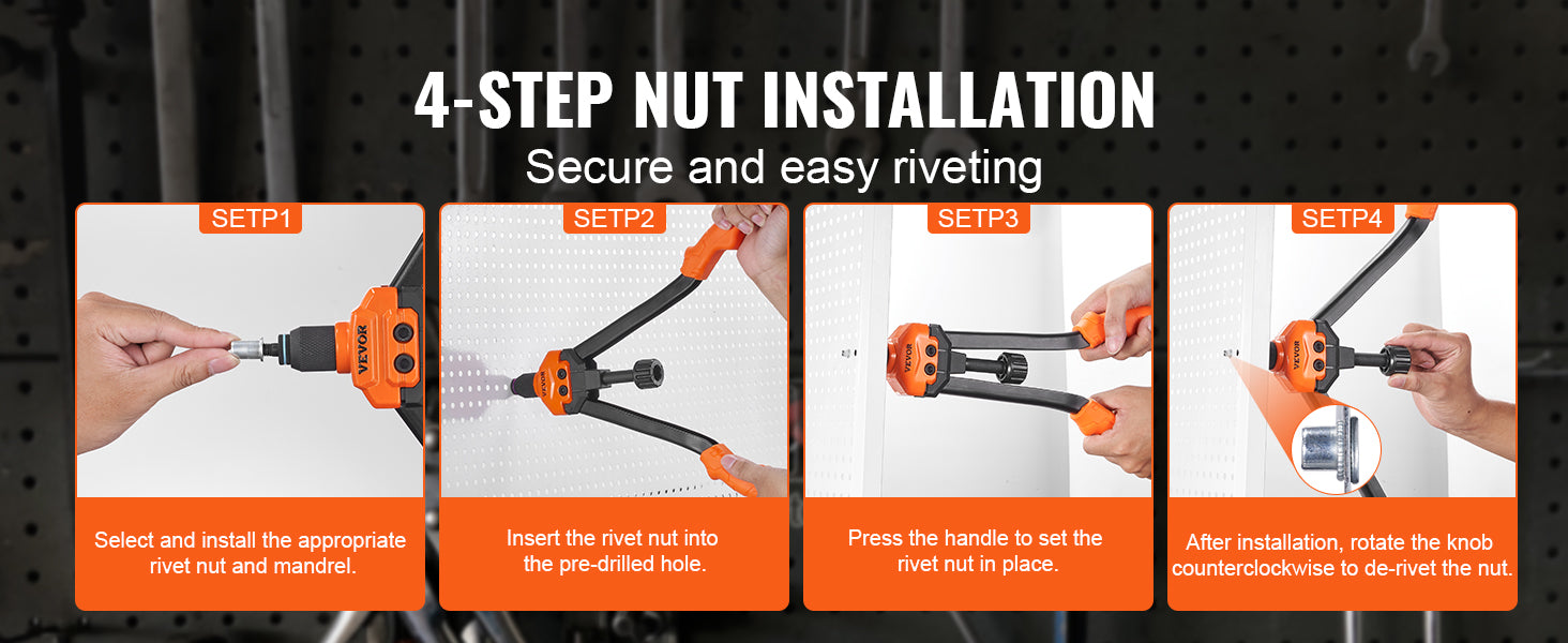 SucceBuy outil rivet nut 14" 16" Rivet Nut Tool kit avec mandrins métriques et SAE 70 pièces/186 pièces Rivet Nuts avec boîtier de transport robuste