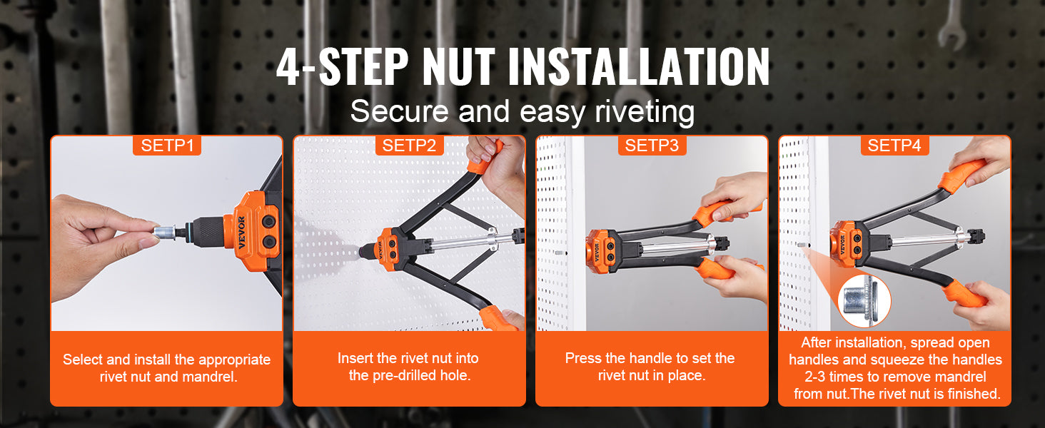 SucceBuy outil rivet nut 14" 16" Rivet Nut Tool kit avec mandrins métriques et SAE 70 pièces/186 pièces Rivet Nuts avec boîtier de transport robuste
