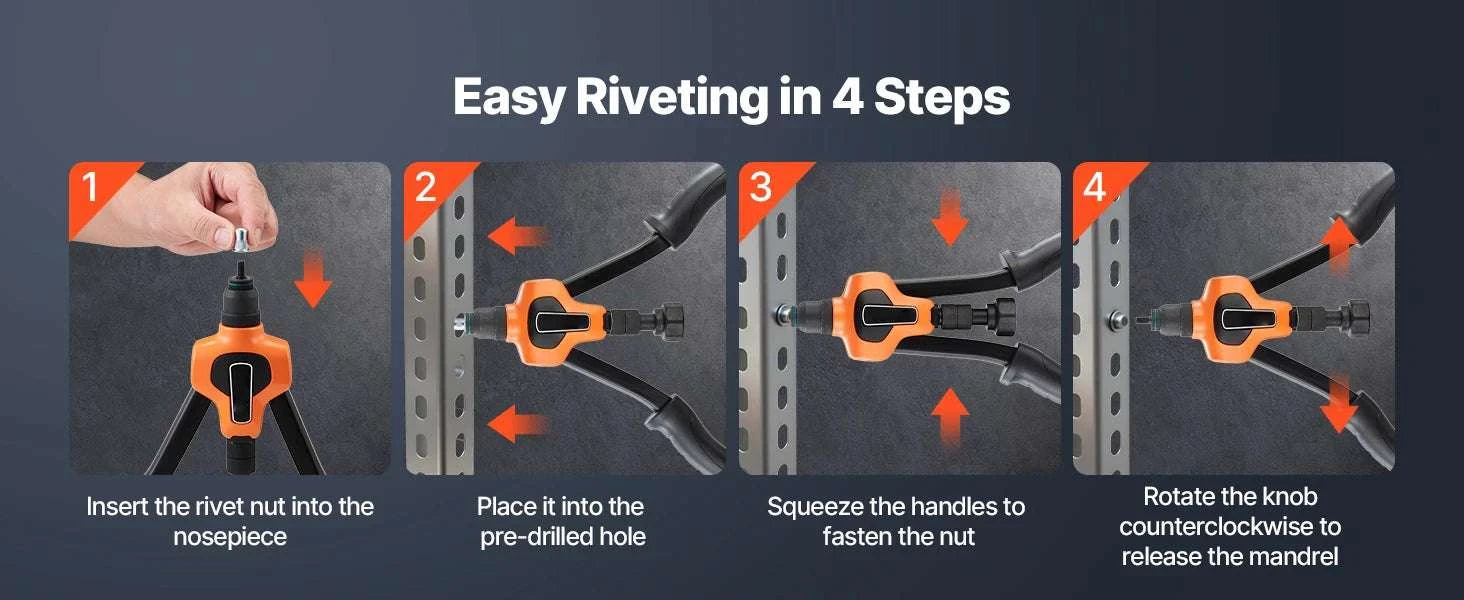 Rivet Nut Tool Kit with Mandrels & Nuts Metric SAE Set-9in B / United States
