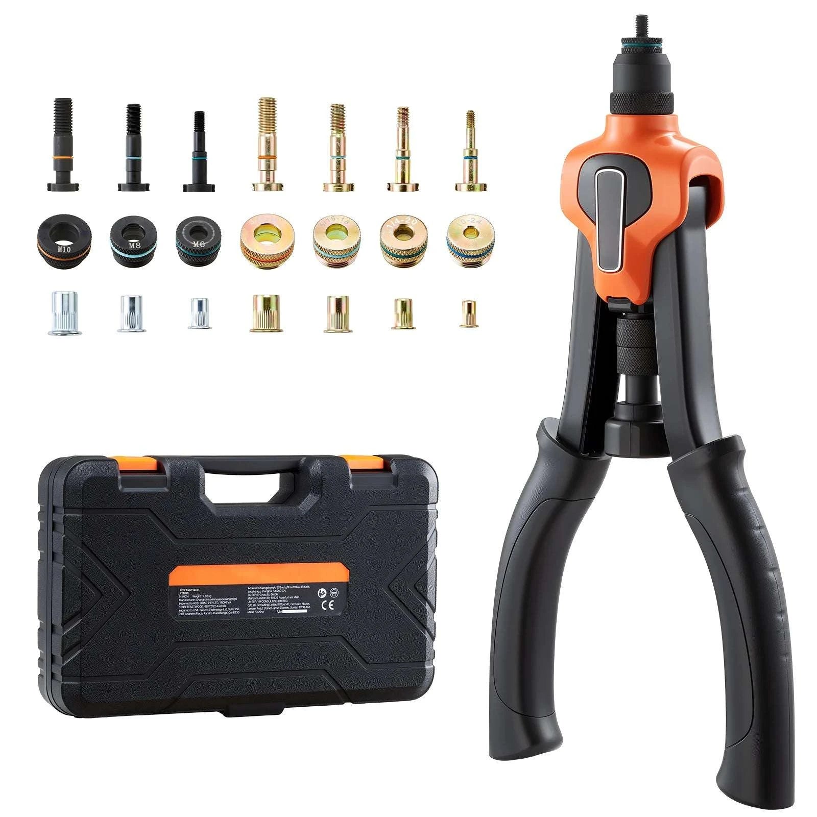 Rivet Nut Tool Kit with Mandrels & Nuts Metric SAE Set-9in B / United States