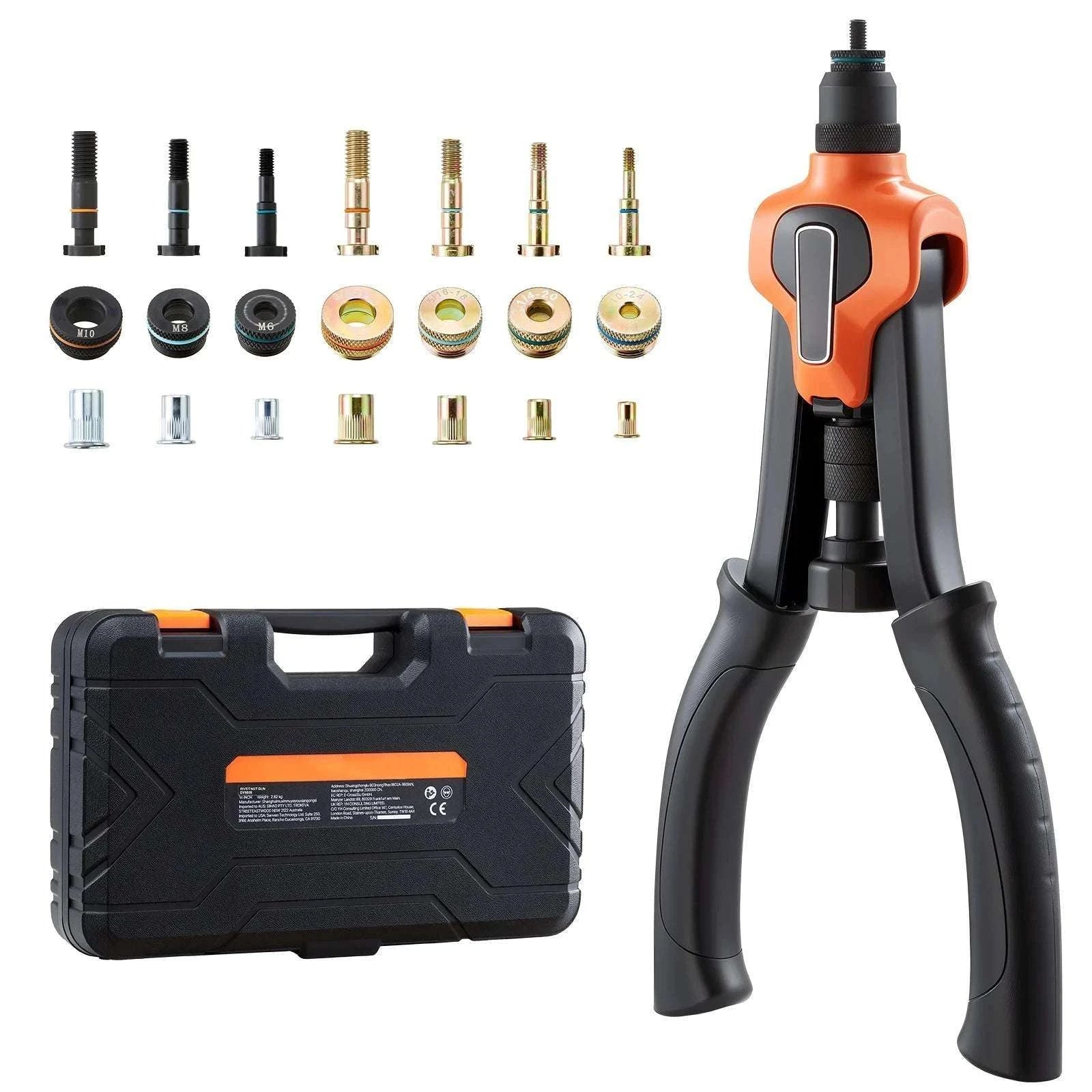 Rivet Nut Tool Kit with Mandrels & Nuts Metric SAE Set-9in B / United States