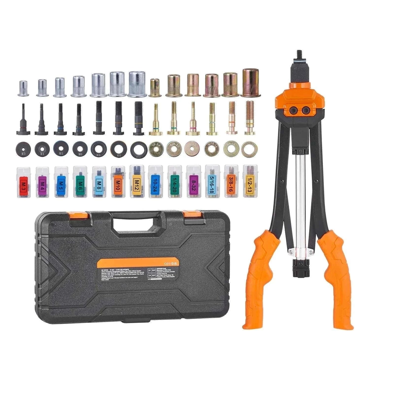 Rivet Nut Tool Kit with Metric & SAE Mandrels and Case Set-16in 186pcs None / United States
