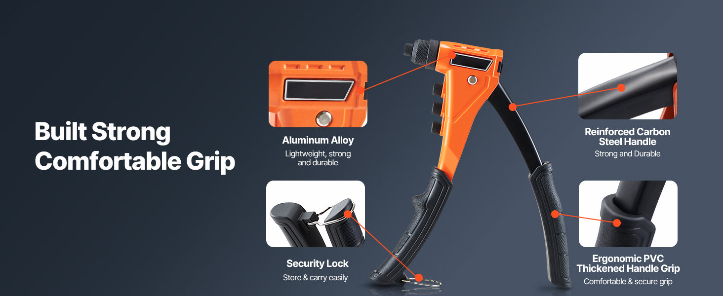 Pop Rivet Gun Kit with 200 Rivets, Interchangeable Heads & Case