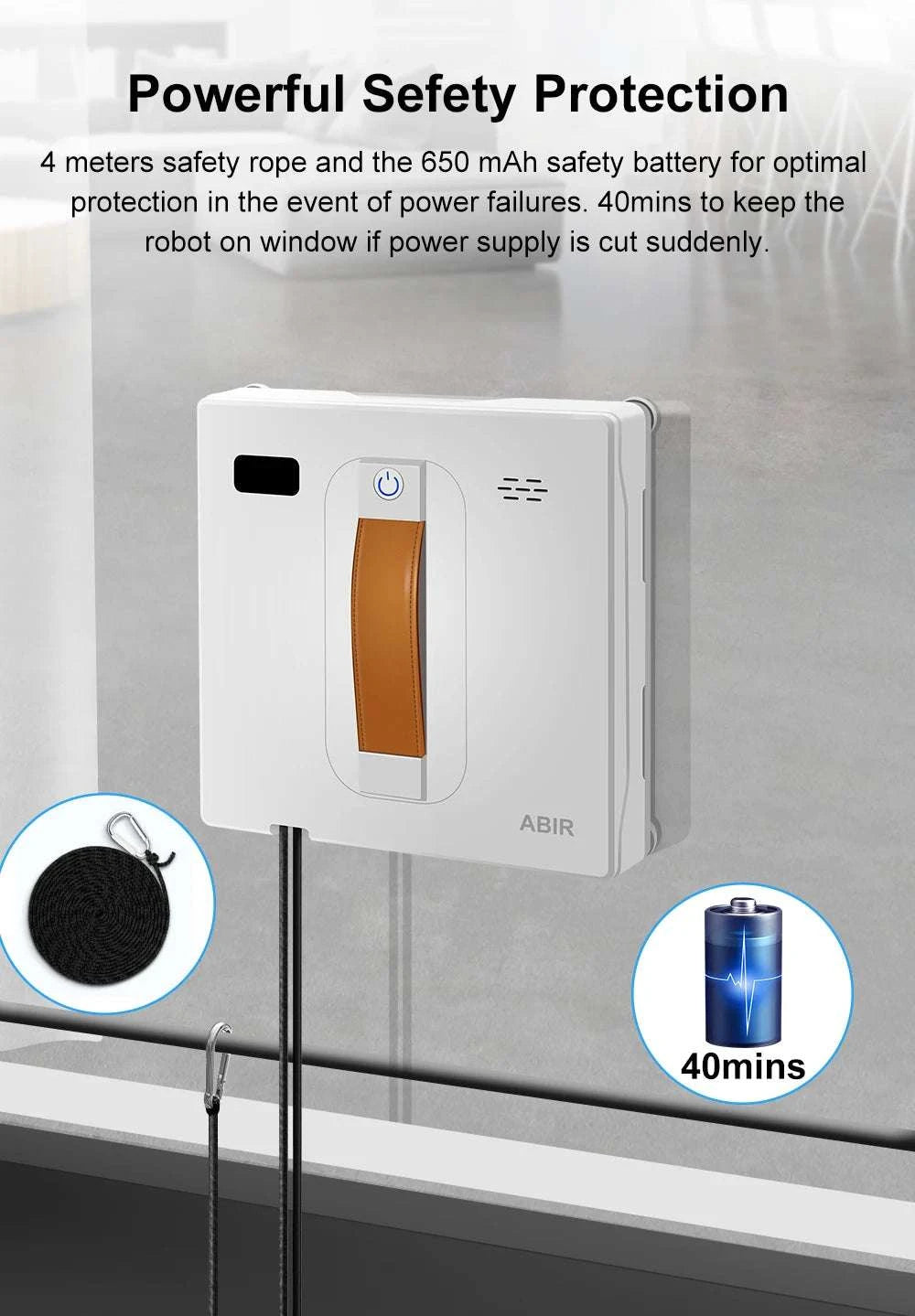 Robot Window Cleaner with Dual Spray, 3000Pa Suction & APP Control-White / spain / Yes
