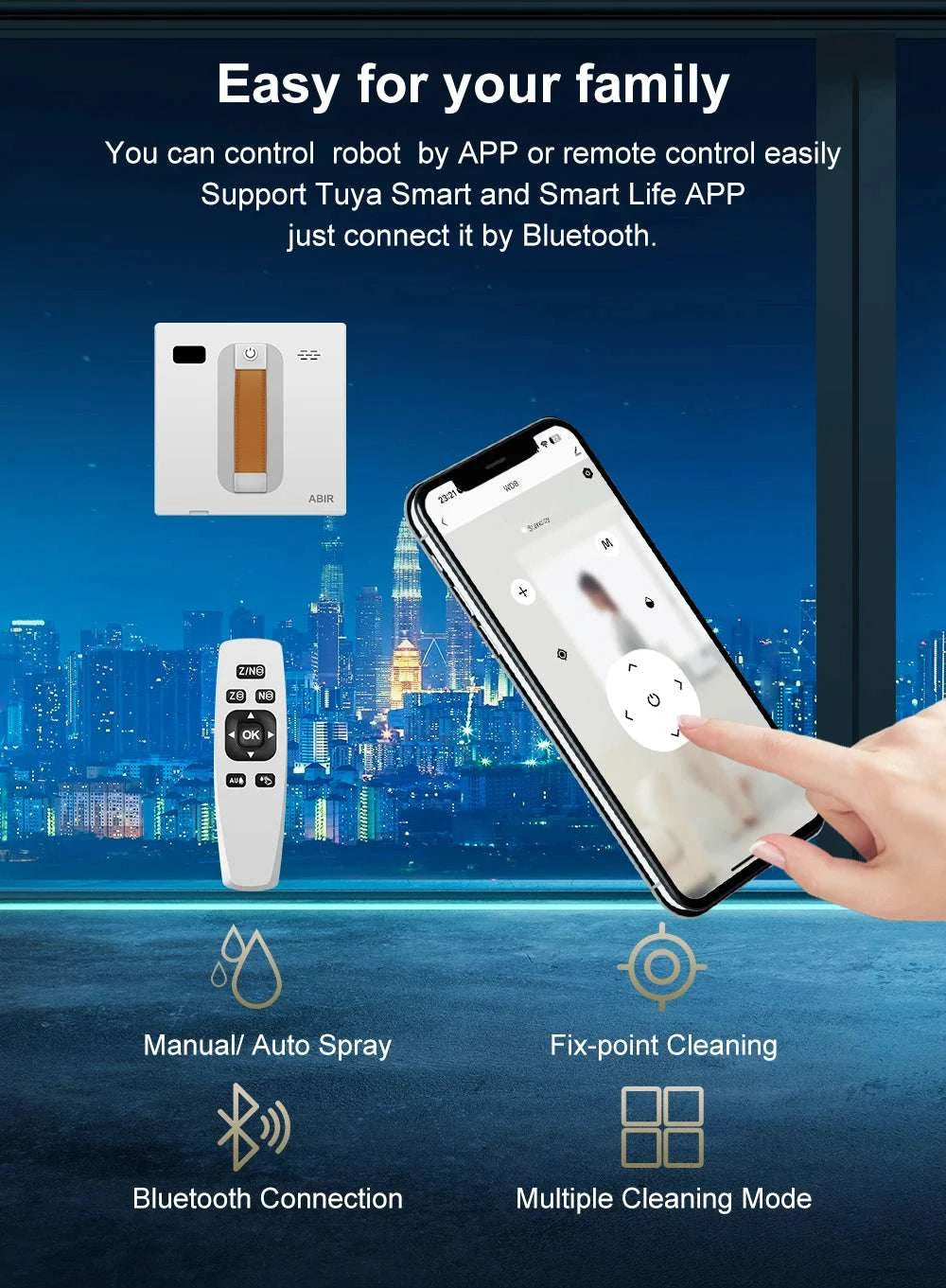 Robot Window Cleaner with Dual Spray, 3000Pa Suction & APP Control-White / spain / Yes