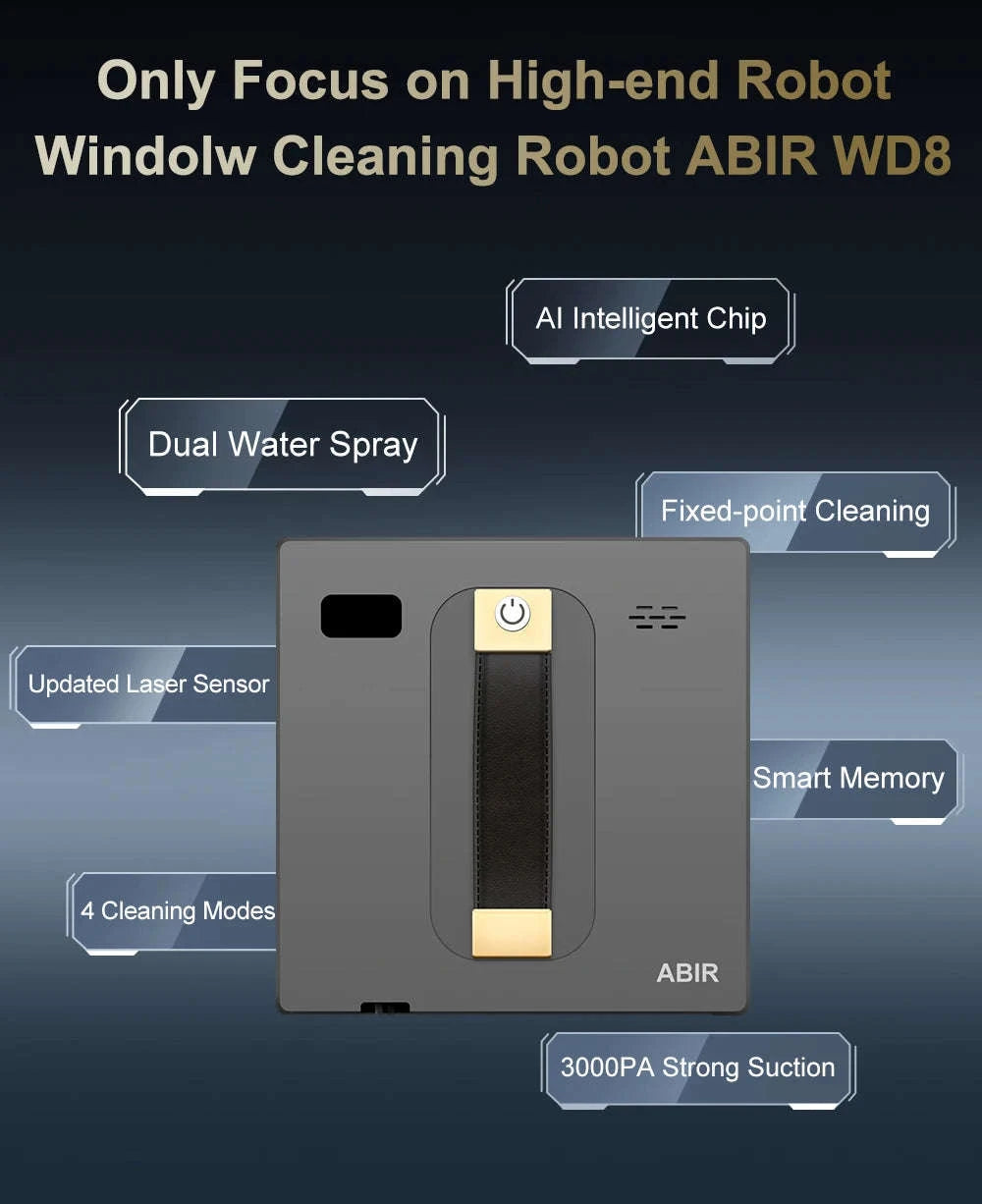 Robot Window Vacuum Cleaner ABIR WD8 with Dual Water Spray-Dark Grey / france