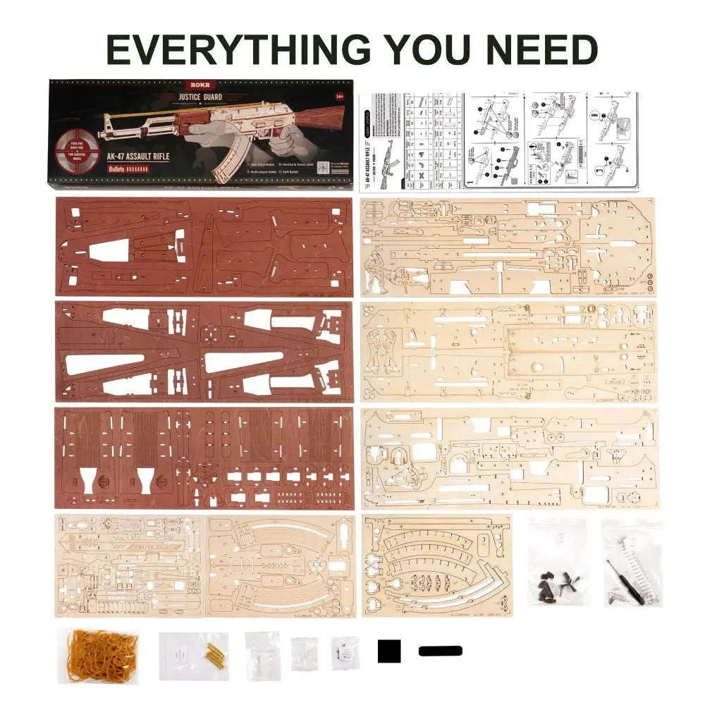 Robotime Rokr AK47 3D Wooden Puzzle Building Toy, 315 Pieces-LQ901 / United Kingdom