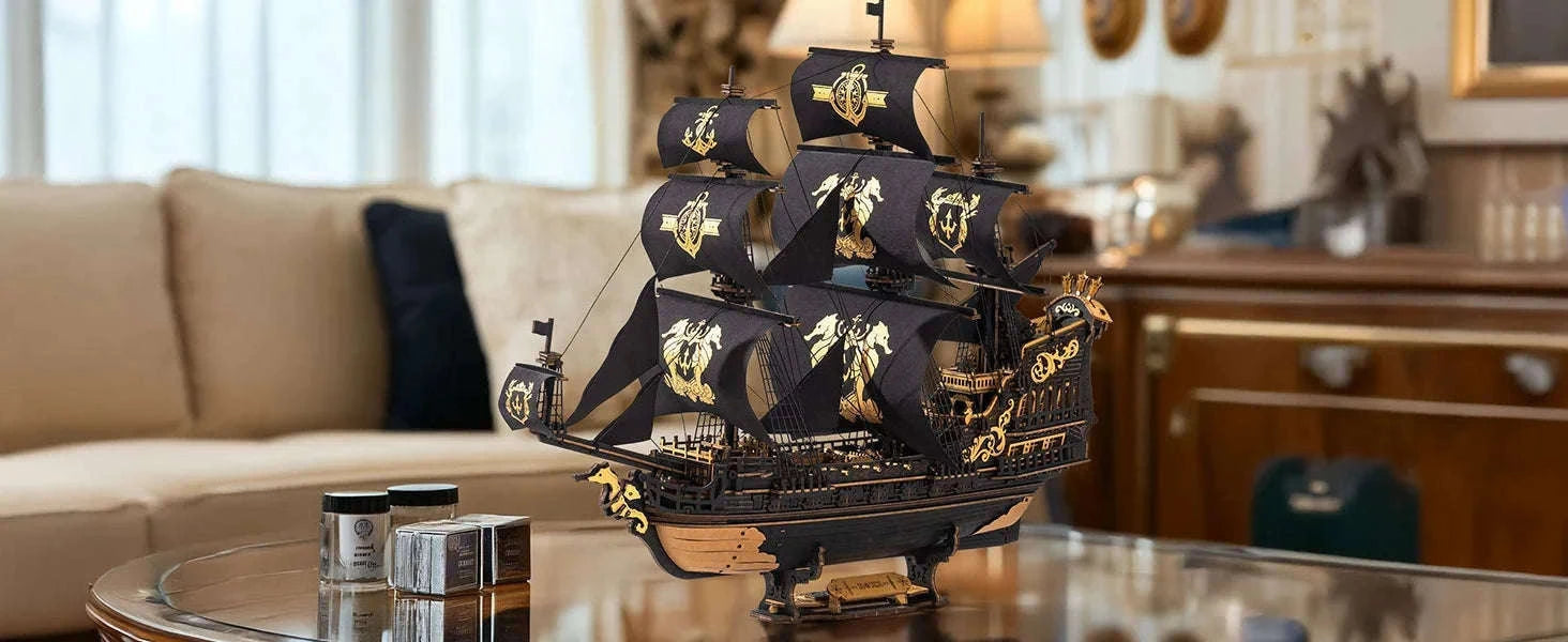 Robotime Rokr Seahorse Barque Wooden Ship Model Kit-Black / Australia