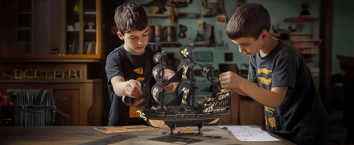 Robotime Rokr Seahorse Barque Wooden Ship Model Kit-Black / Australia