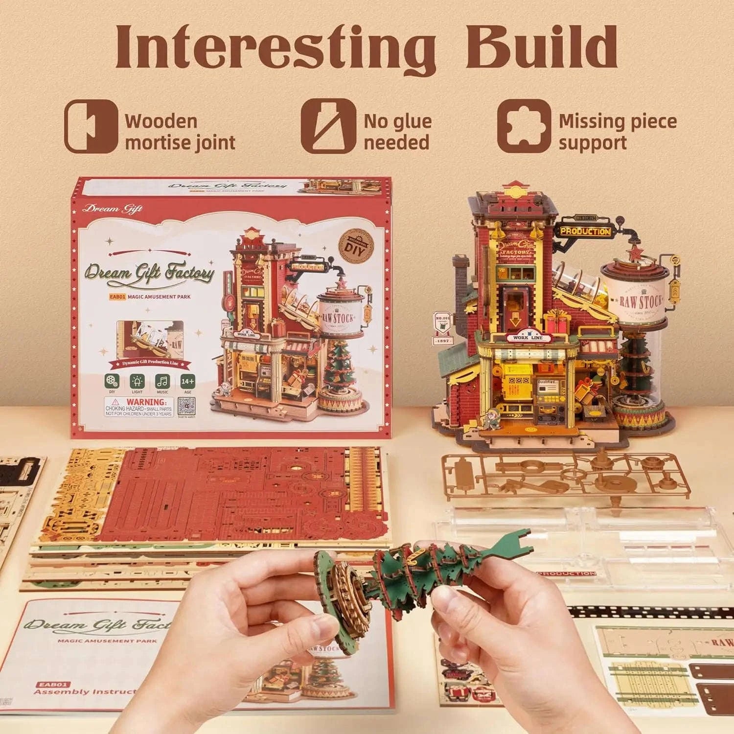 Robotime Rokr Wooden Music Box Christmas Dream Gift Factory 3D Puzzle-Carousel / UNITED KINGDOM