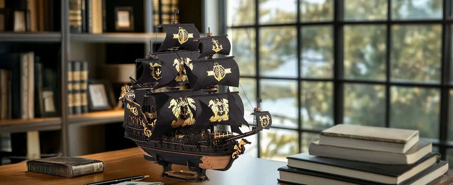 Robotime Rokr Wooden Ship Model Kit – The Seahorse Barque-Black / Australia