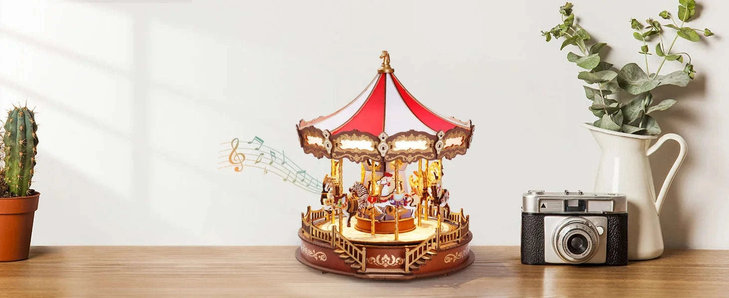 Robotime Rolife Classic Carousel Music Box 3D Wooden Puzzle-Classic Carousel / UNITED KINGDOM