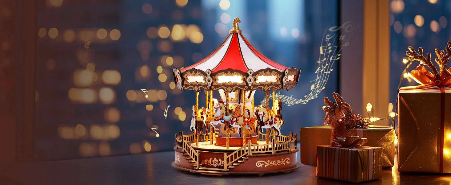 Robotime Rolife Classic Carousel Music Box 3D Wooden Puzzle-Classic Carousel / UNITED KINGDOM