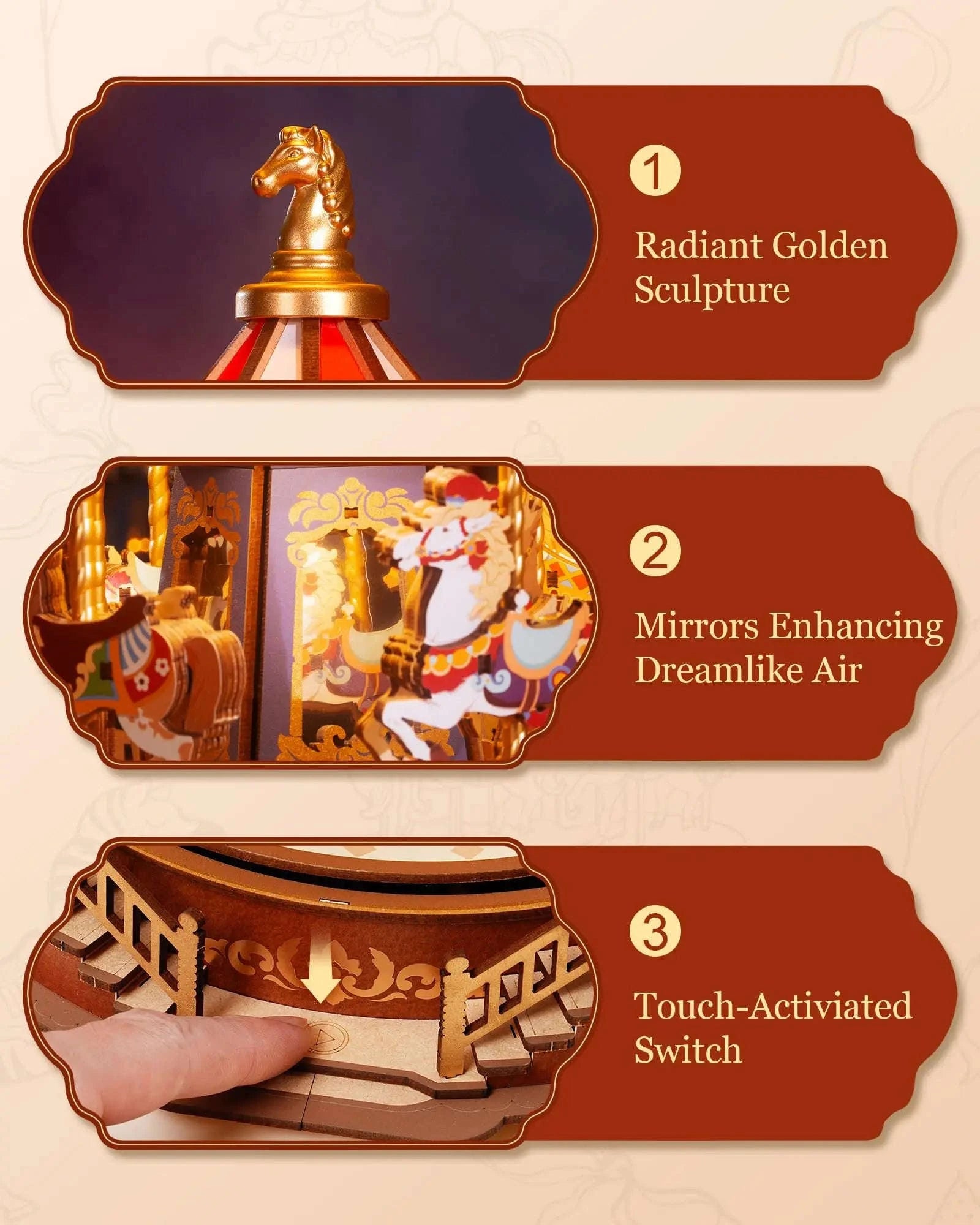 Robotime Rolife Classic Carousel Music Box 3D Wooden Puzzle-Classic Carousel / UNITED KINGDOM