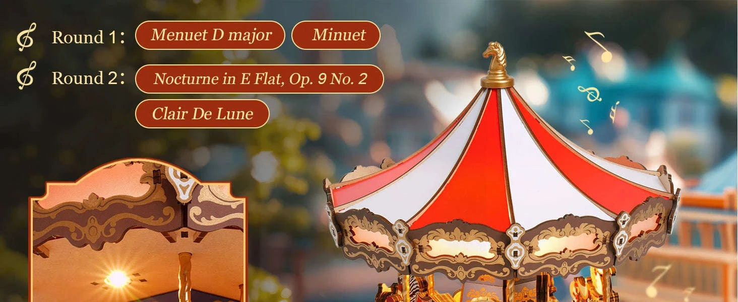 Robotime Rolife Classic Carousel Music Box 3D Wooden Puzzle-Classic Carousel / UNITED KINGDOM