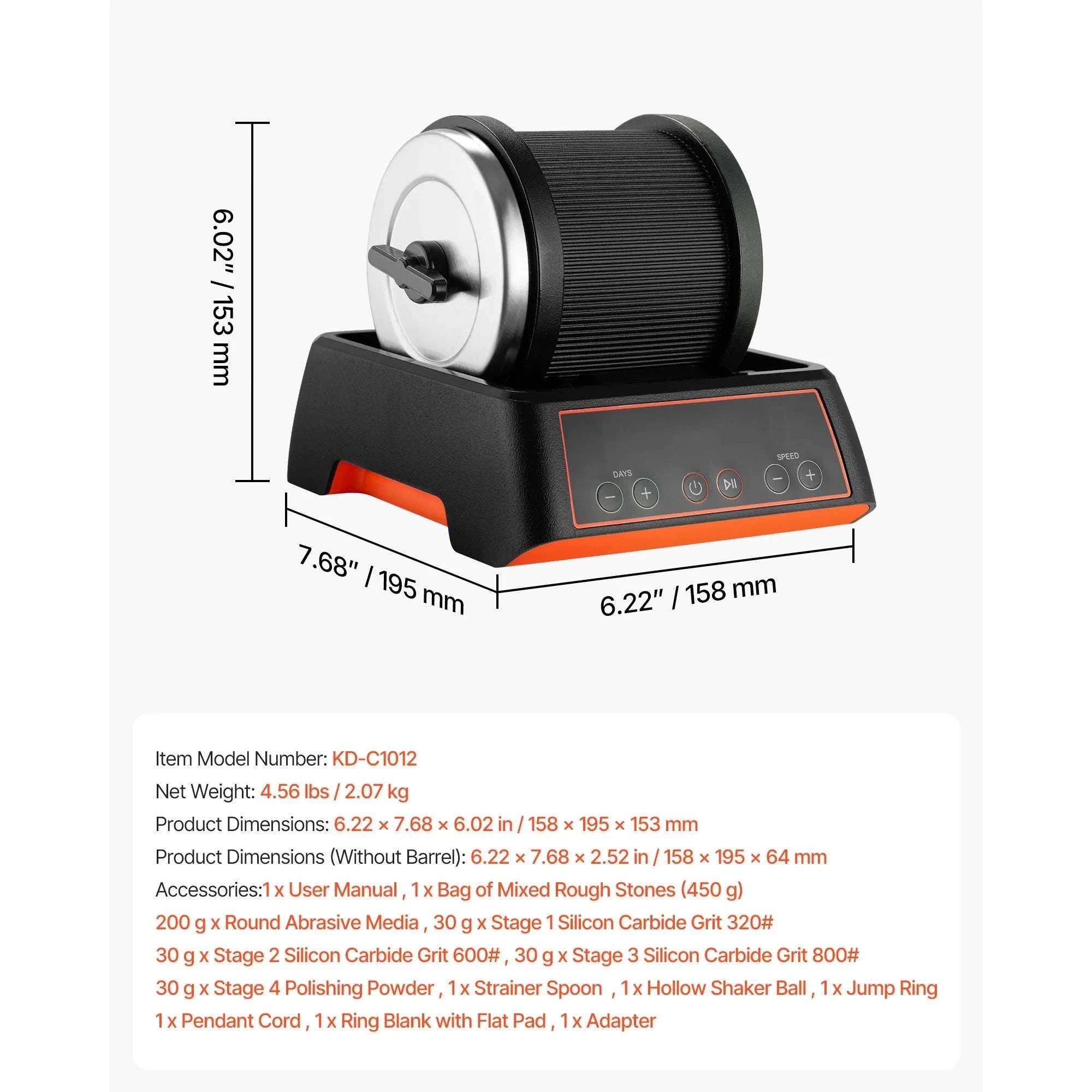 Rock Tumbler Kit with 4 Speeds & 9-Day Timer Polishing Kit-4 lbs / United States
