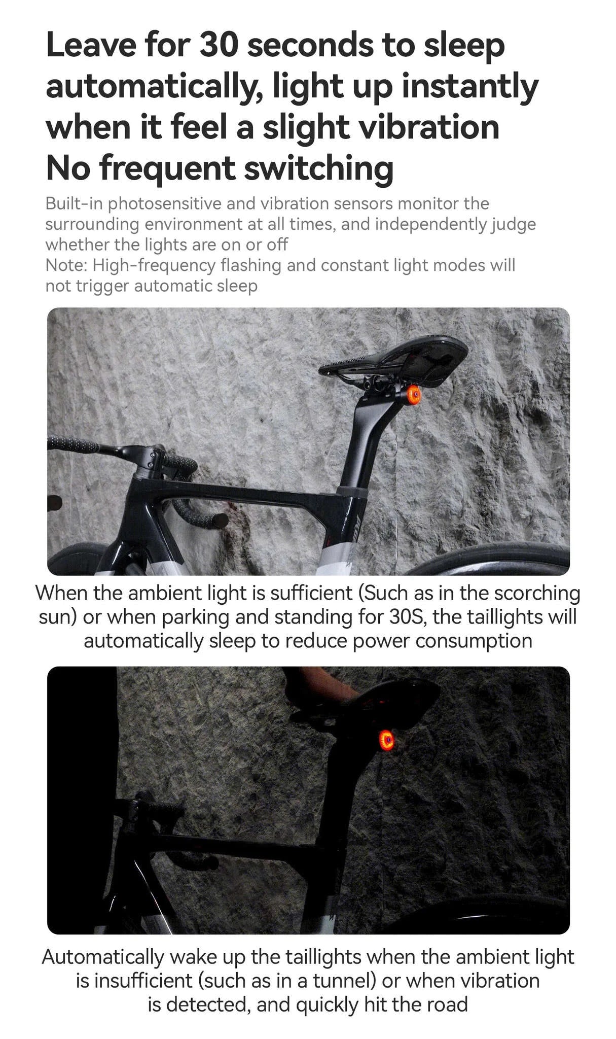 ROCKBROS Smart Bike Tail Light with Brake Sensing & Solar Power-24120010001