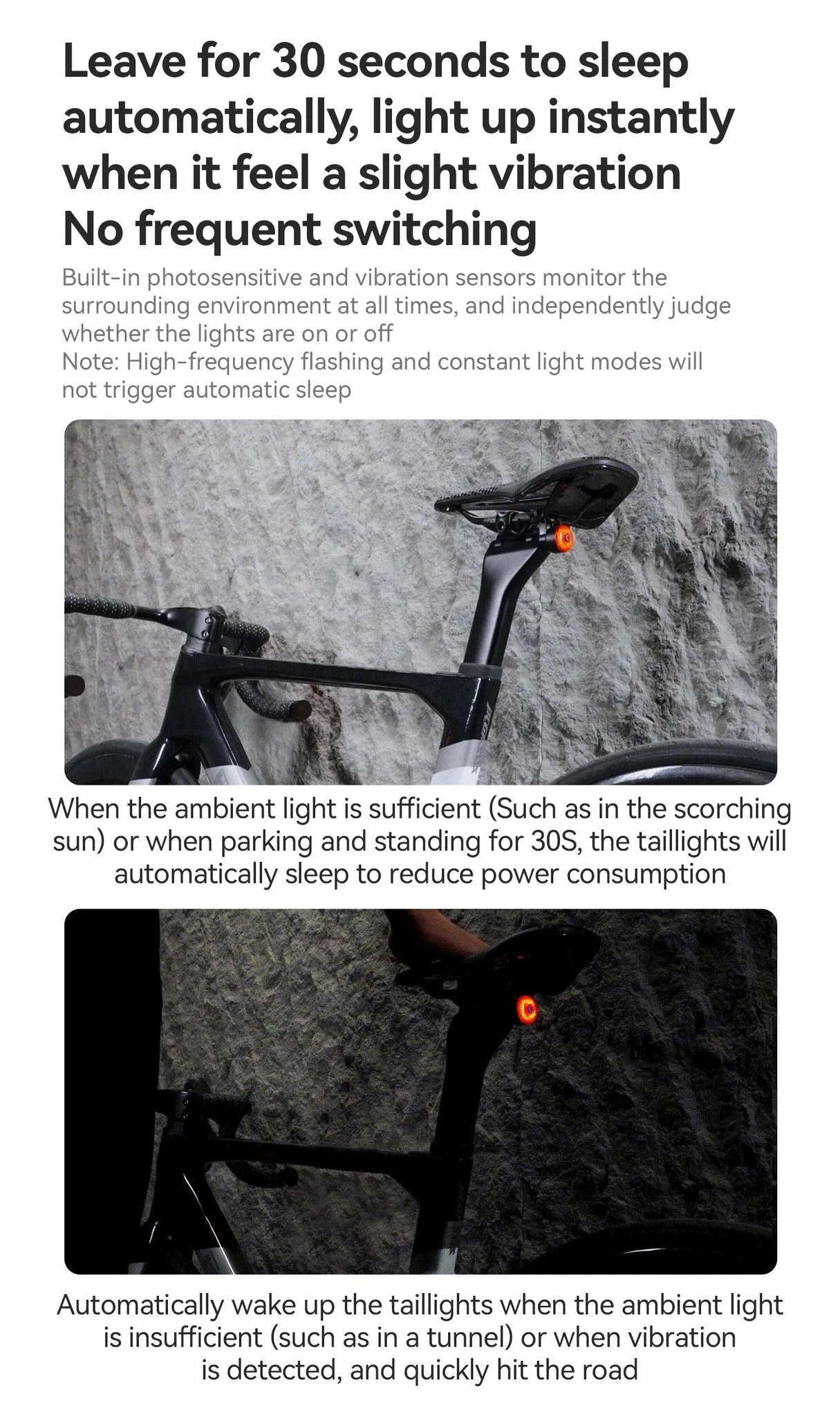ROCKBROS Smart Bike Tail Light with Brake Sensing & Solar Power-24120010001