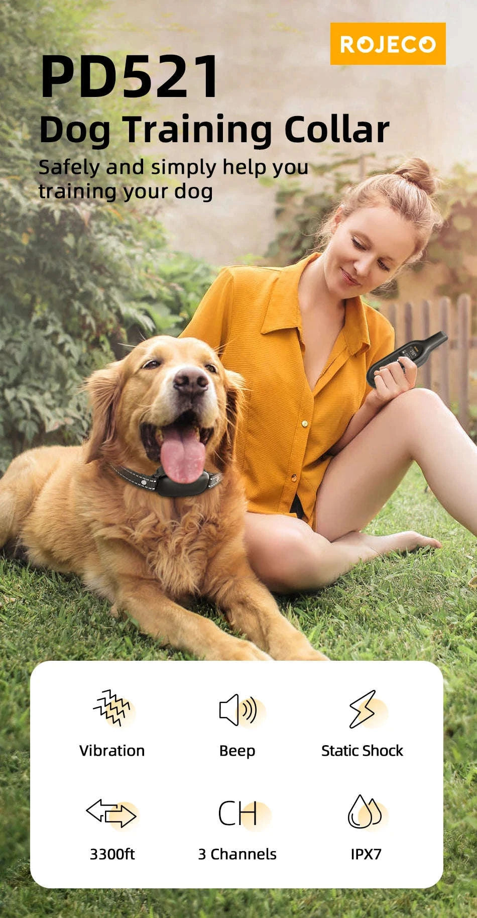 ROJECO Electric Dog Training Collar with Remote Control-TC028 1 Collar