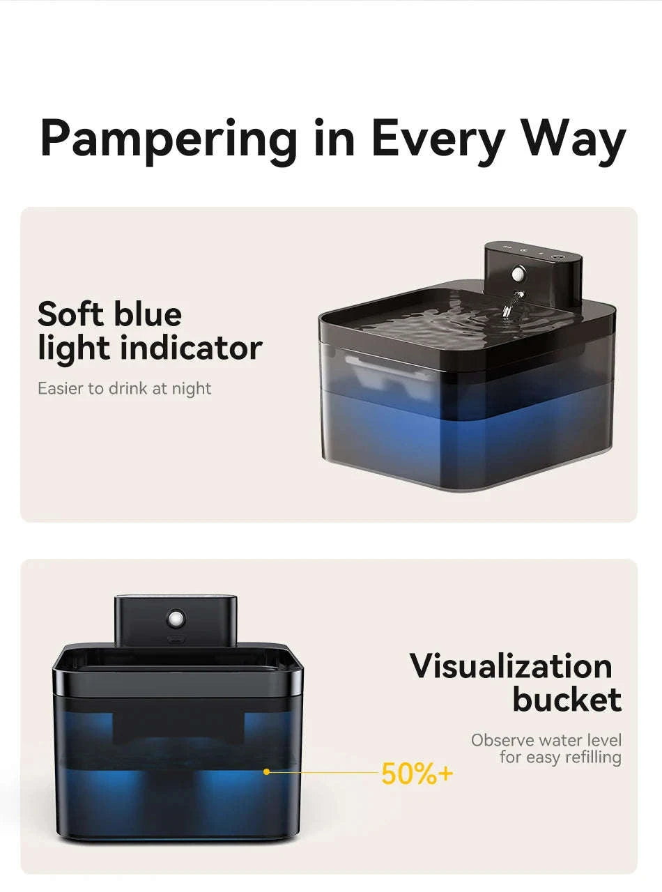 ROJECO Wireless Automatic Cat Water Fountain-Black / 2.2L