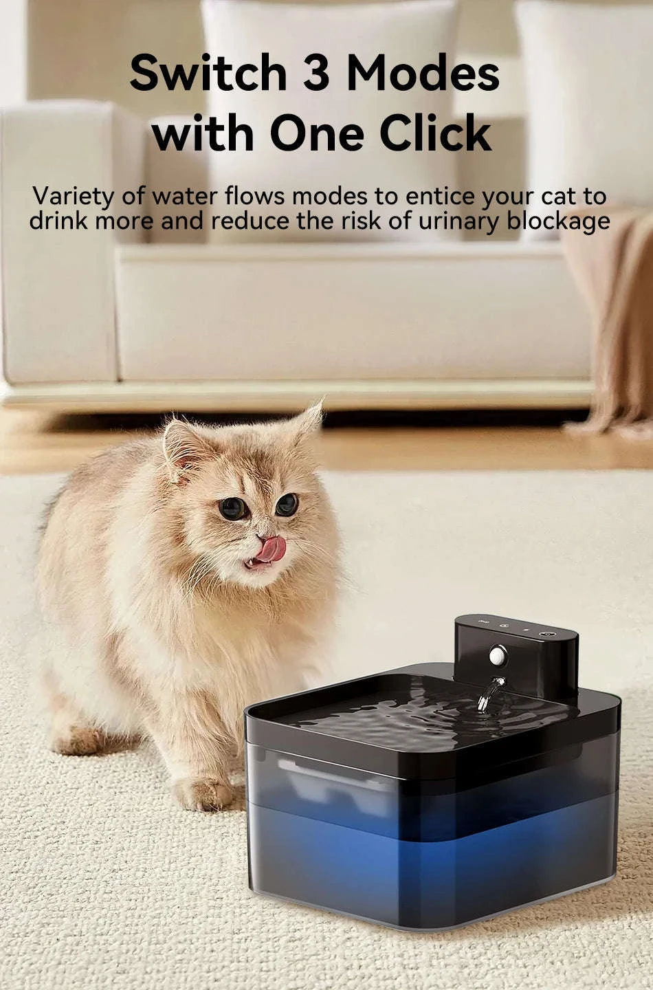 ROJECO Wireless Automatic Cat Water Fountain-Black / 2.2L
