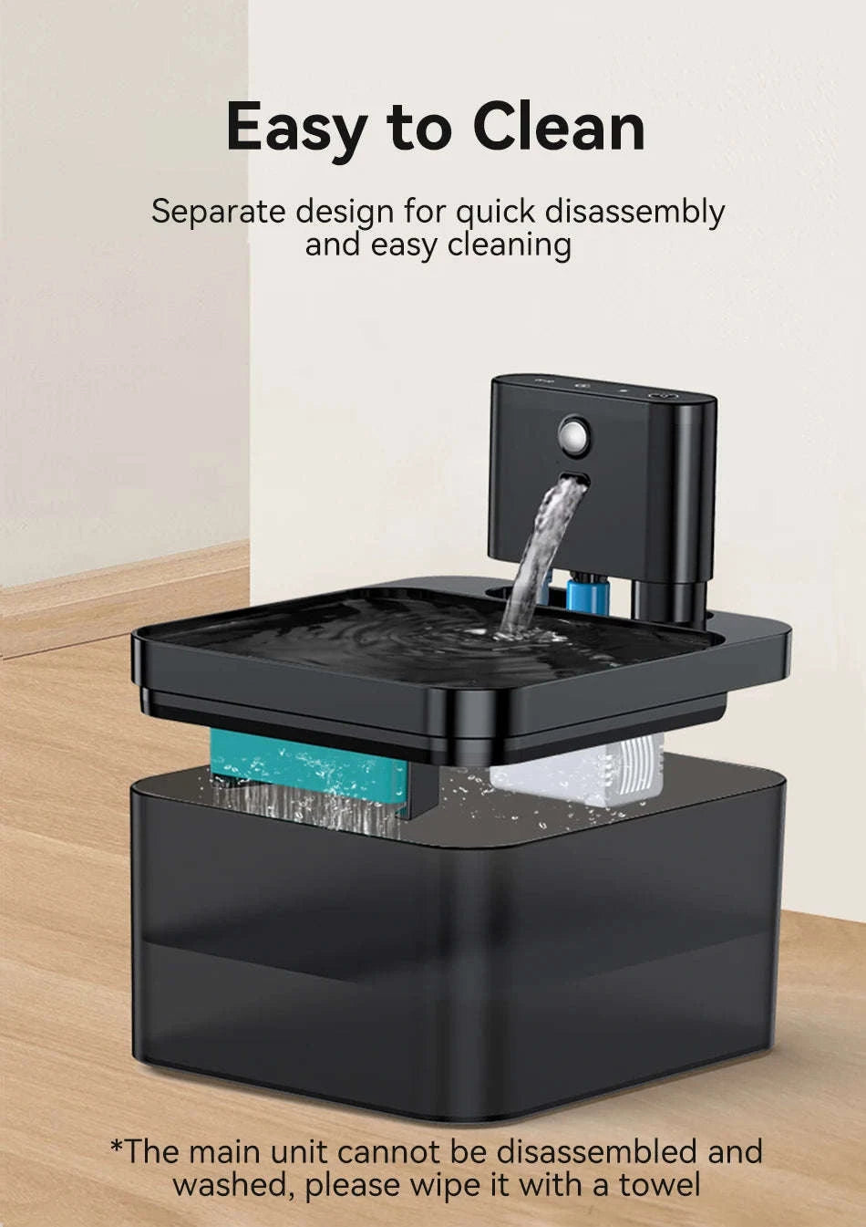 ROJECO Wireless Automatic Cat Water Fountain-Black / 2.2L