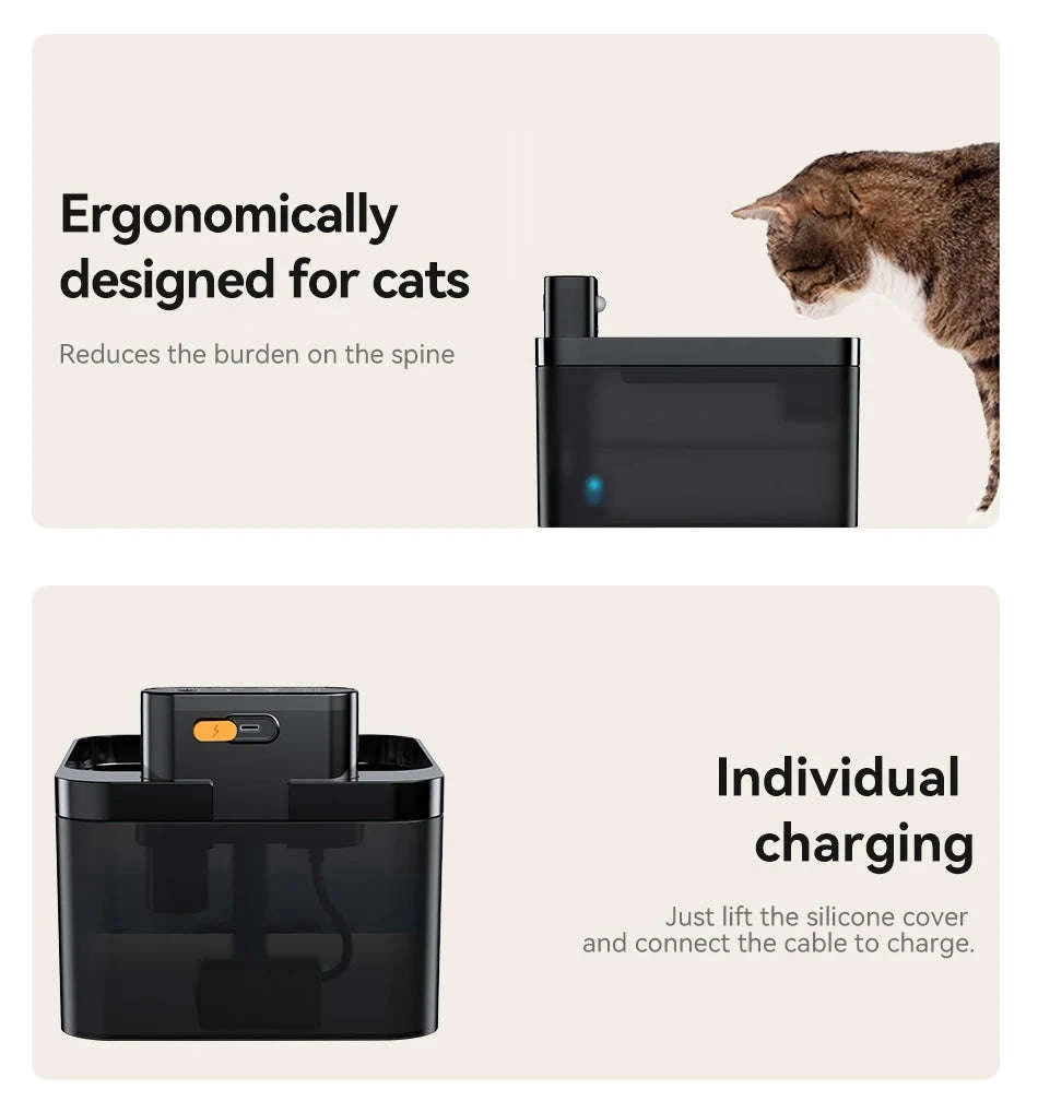 ROJECO Wireless Automatic Cat Water Fountain-Black / 2.2L