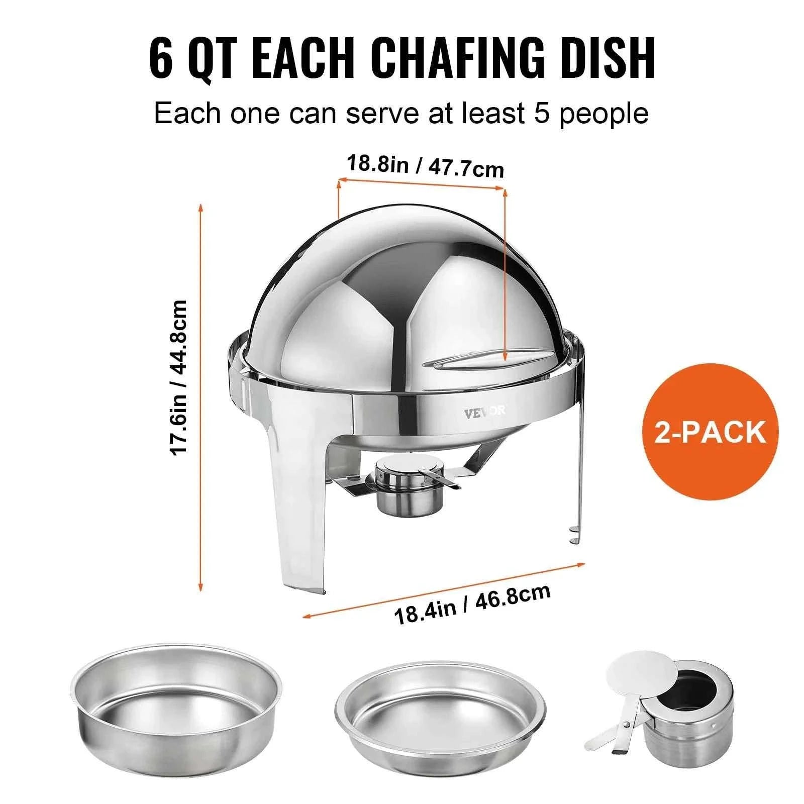 Roll Top Chafing Dish Buffet Set 6 Qt 2 Pack Stainless Steel-6QT 2 Packs / CZECH REPUBLIC