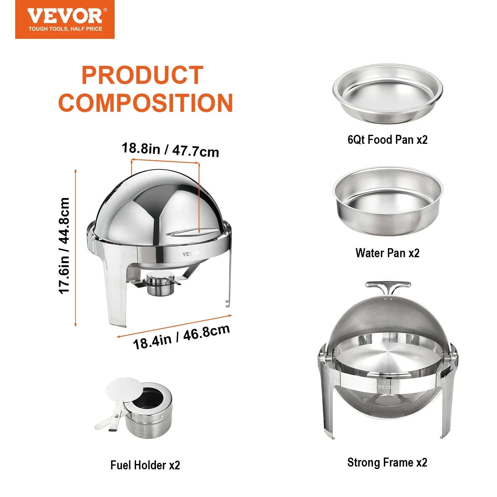 Roll Top Chafing Dish Buffet Set 6 Qt 2 Pack Stainless Steel-6QT 2 Packs / CZECH REPUBLIC