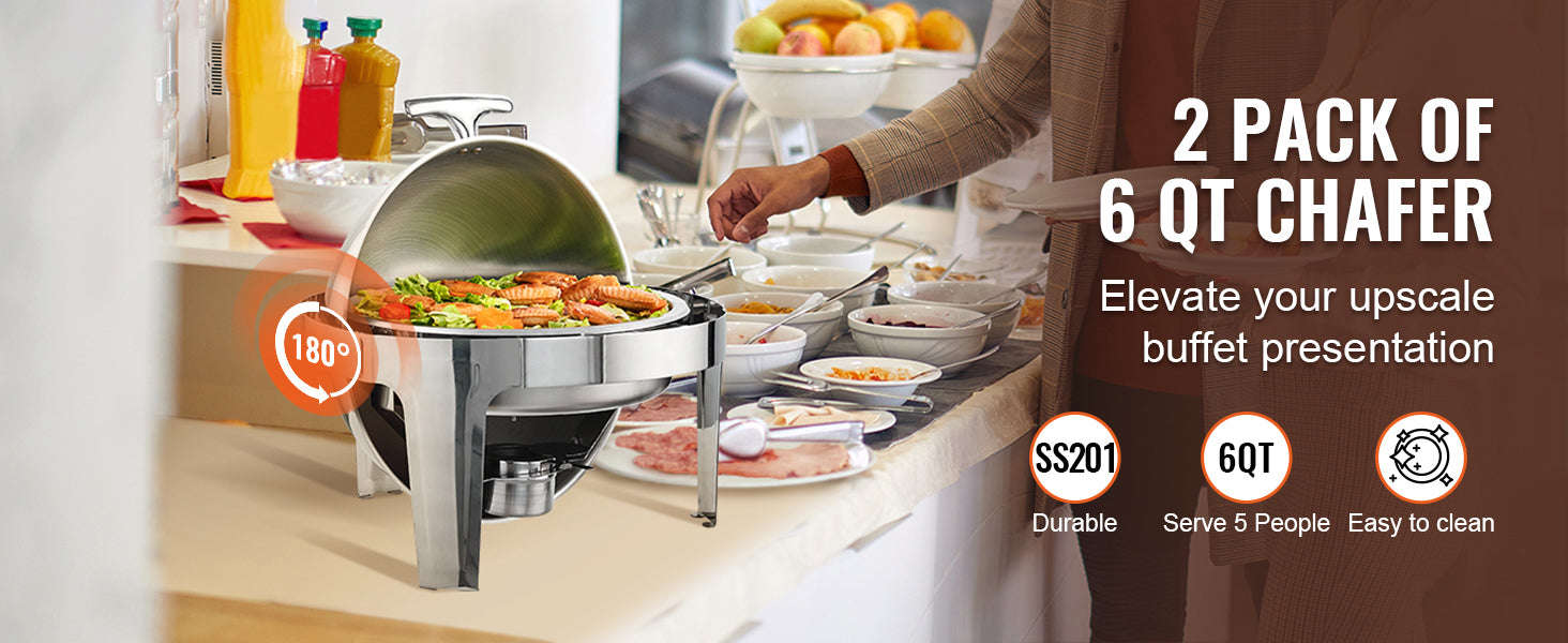 Roll Top Chafing Dish Buffet Set 6 Qt 2 Pack Stainless Steel-6QT 2 Packs / CZECH REPUBLIC