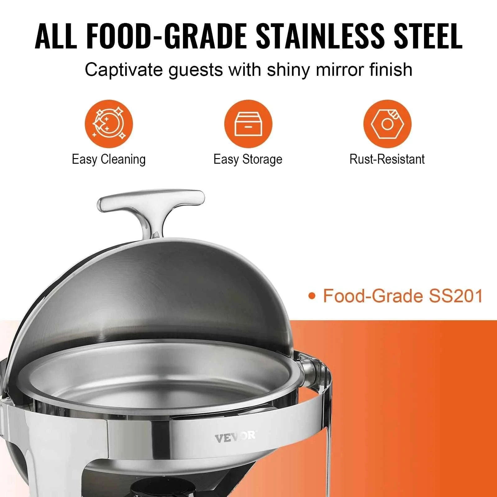 Roll Top Chafing Dish Buffet Set 6 Qt 2 Pack Stainless Steel-6QT 2 Packs / CZECH REPUBLIC