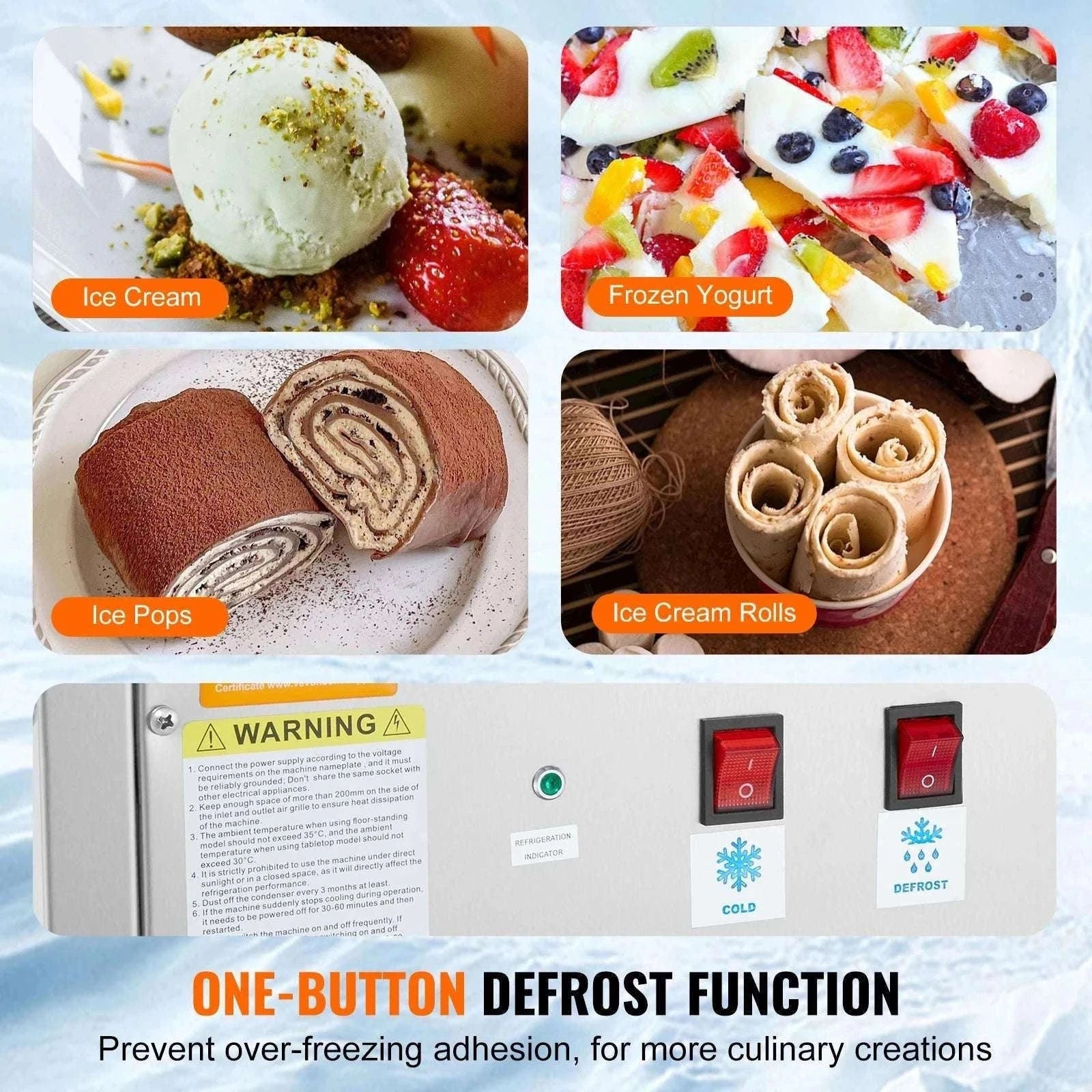 Rolled Ice Cream Maker with Compressor Stainless Steel 500W-france