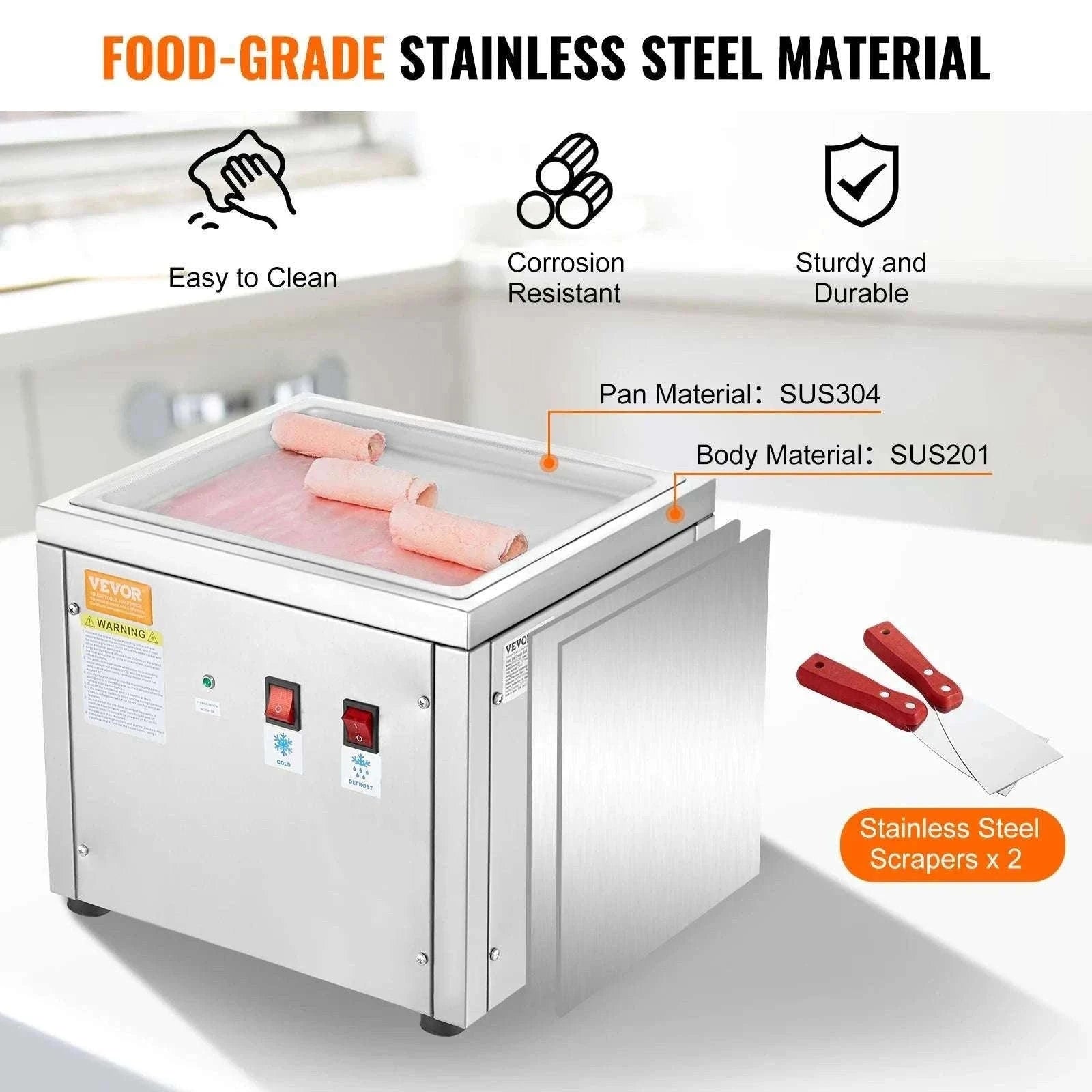 Rolled Ice Cream Maker with Compressor Stainless Steel 500W-france