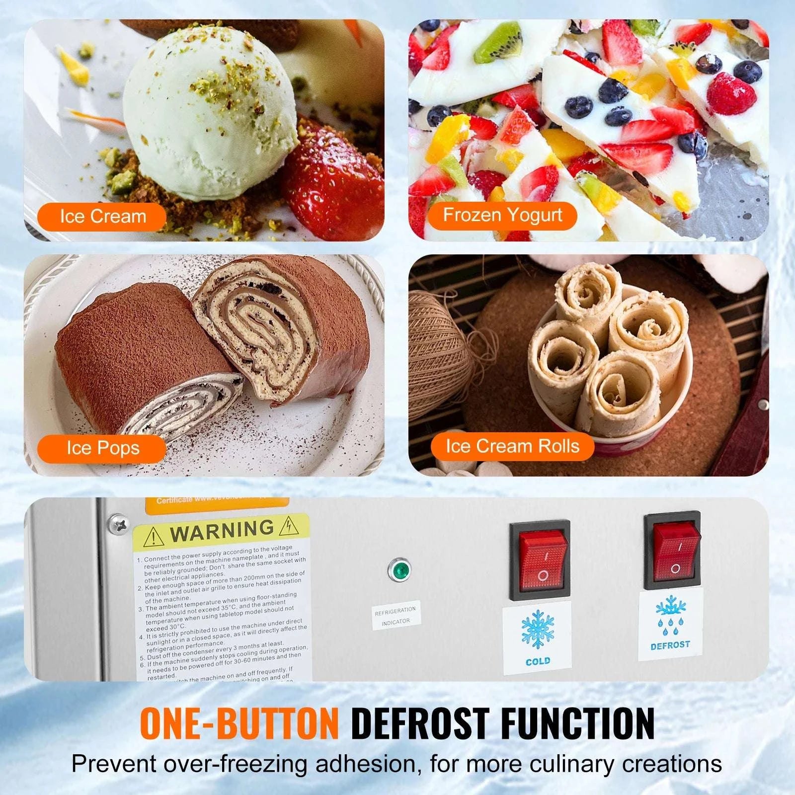 Rolled Ice Cream Maker with Compressor Stainless Steel 500W-france