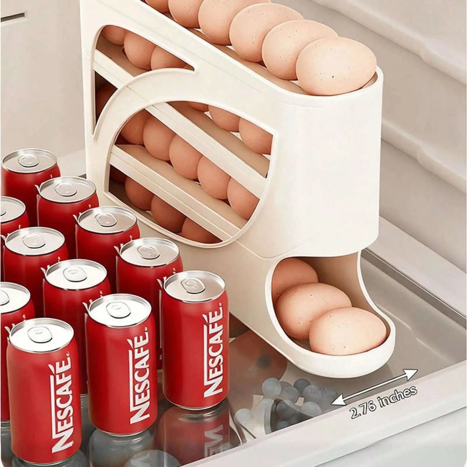 Rolling Egg Rack with Side Door – Holds 30 Eggs, Space-Saving Fridge Organizer-United States / Holds 30 eggs / 4-tier