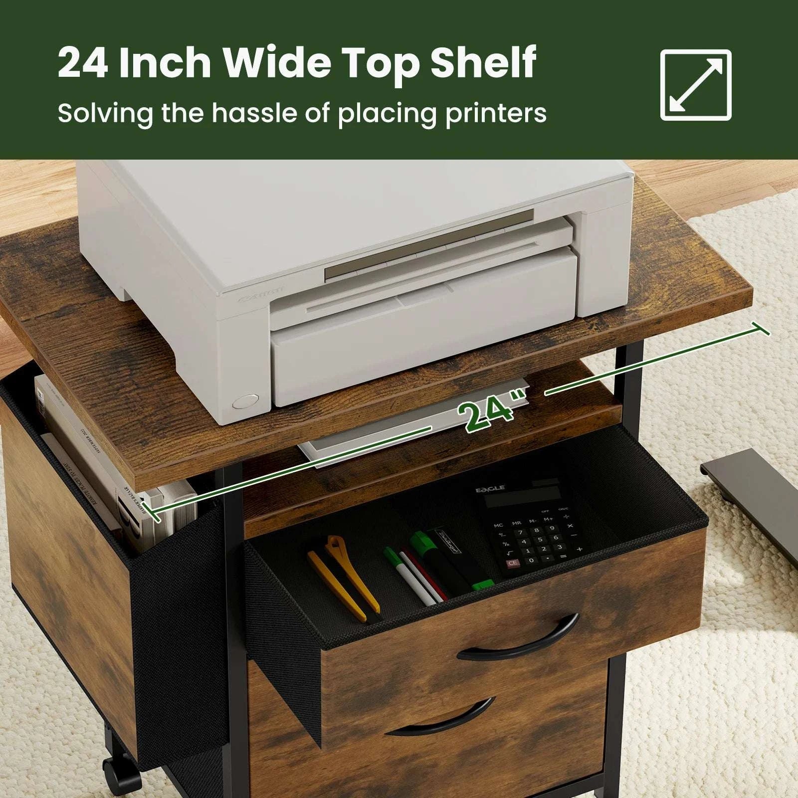 Rolling File Cabinet with Drawers, Printer Stand & Storage Shelf-Chocolate / United States