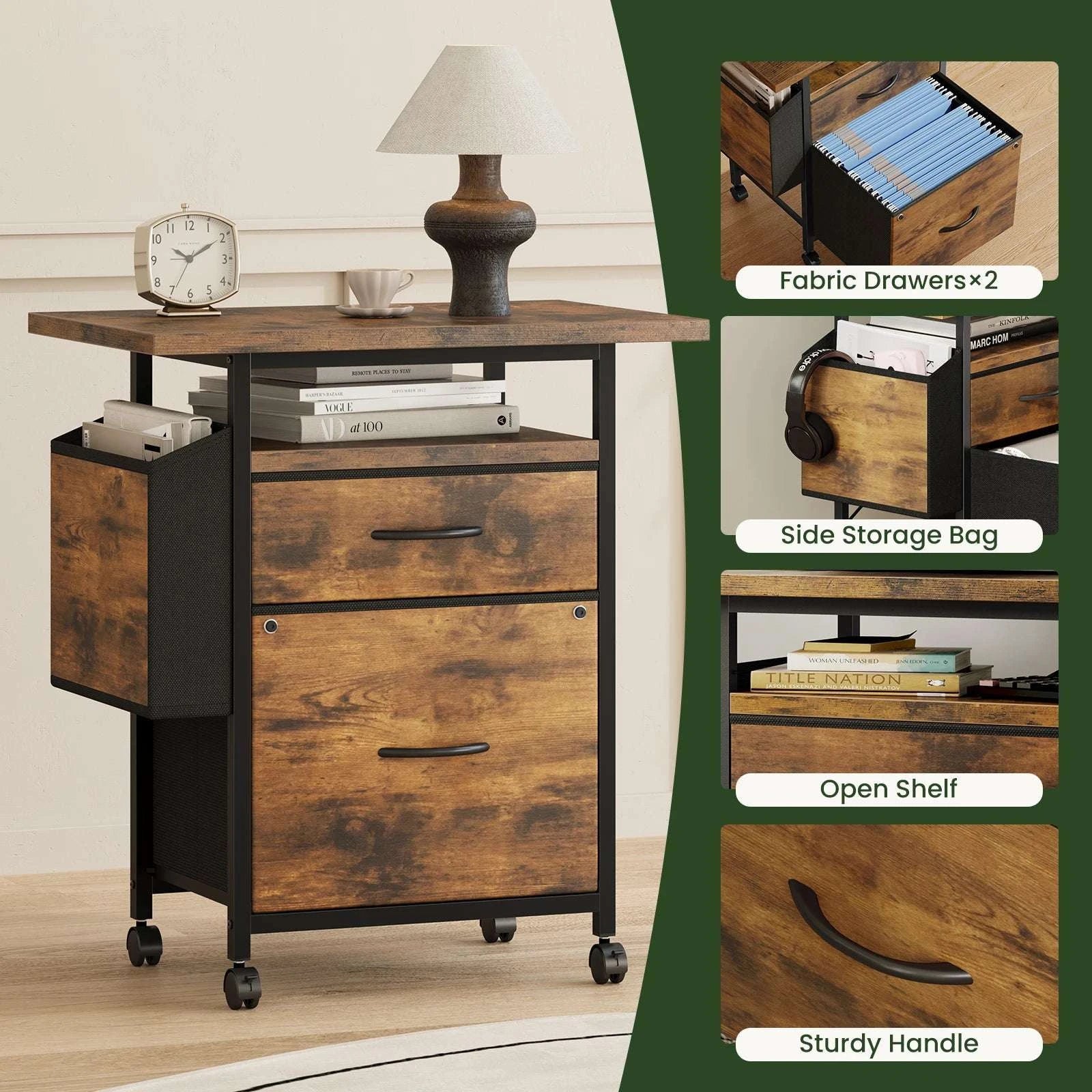 Rolling File Cabinet with Drawers, Printer Stand & Storage Shelf-Chocolate / United States
