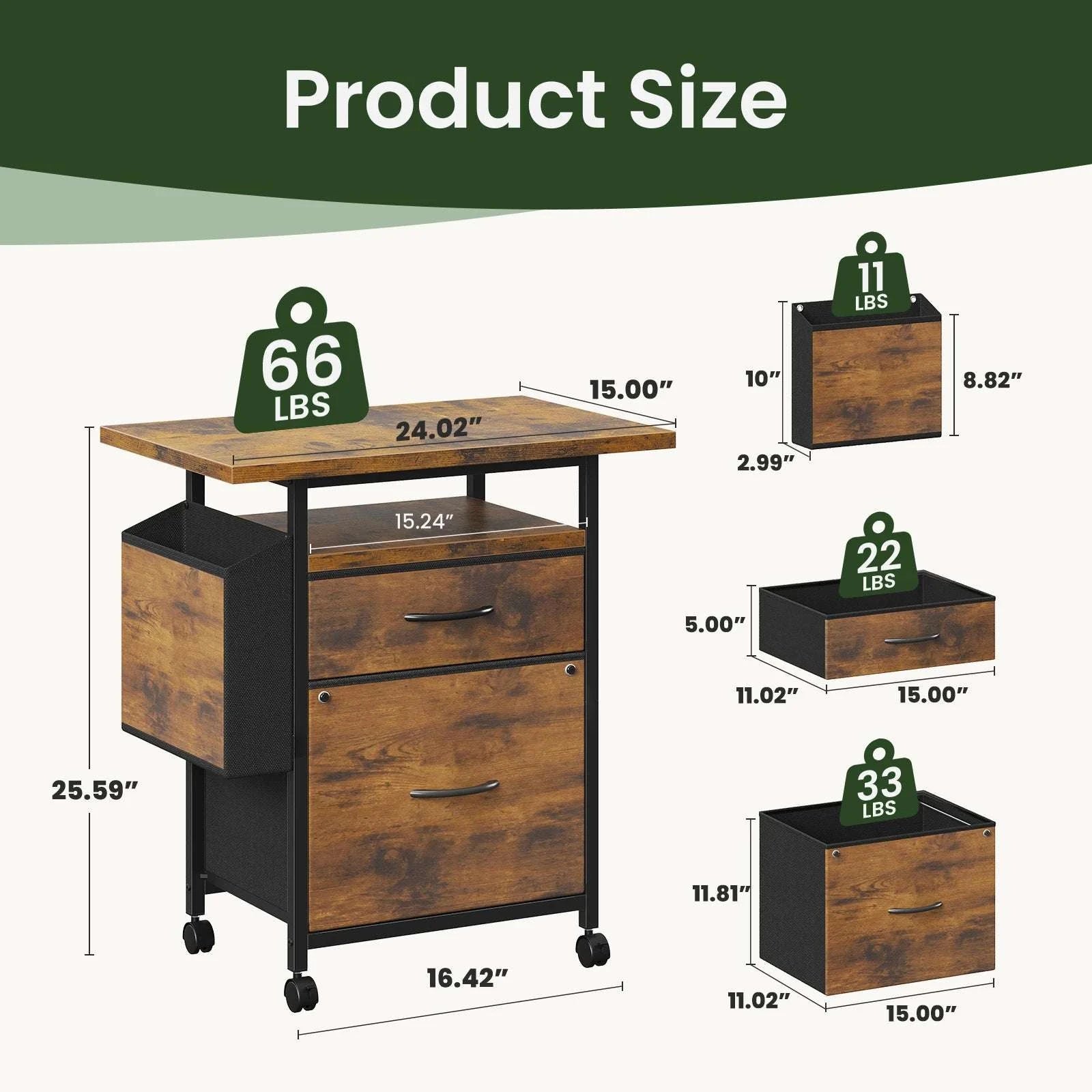 Rolling File Cabinet with Drawers, Printer Stand & Storage Shelf-Chocolate / United States
