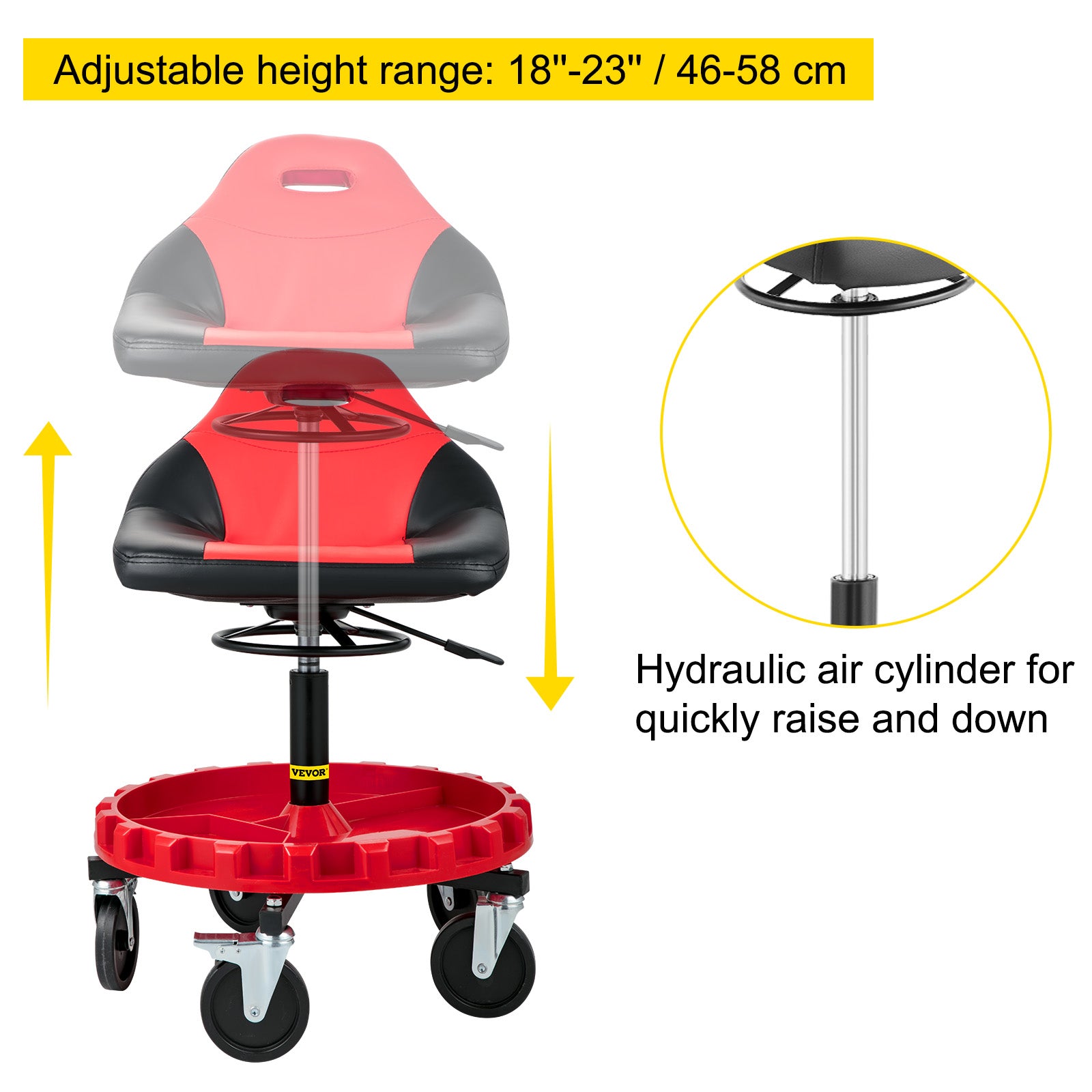 Rolling Garage Stool with Wheels & Tool Tray, 300 lb Capacity
