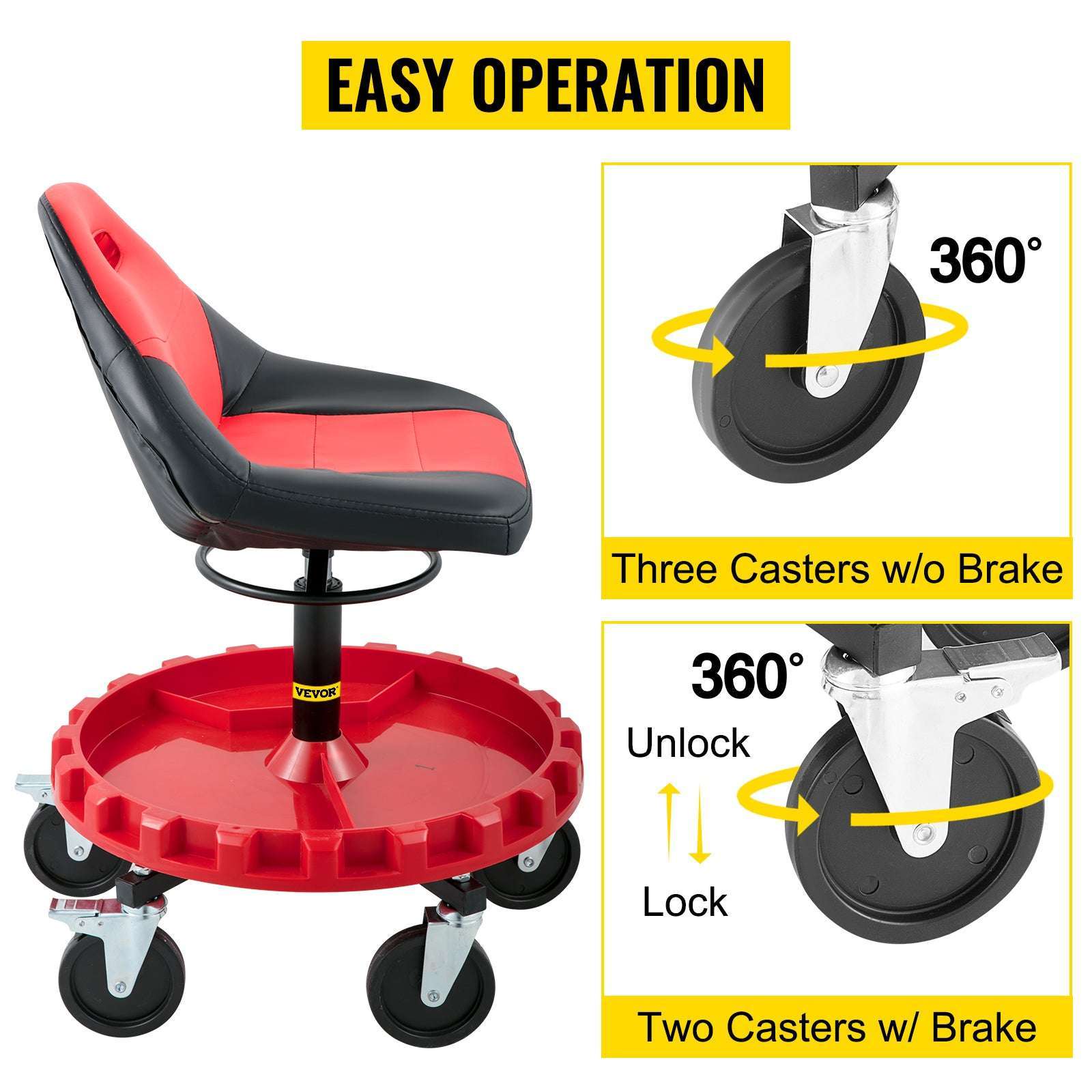 Rolling Garage Stool with Wheels & Tool Tray, 300 lb Capacity-United States