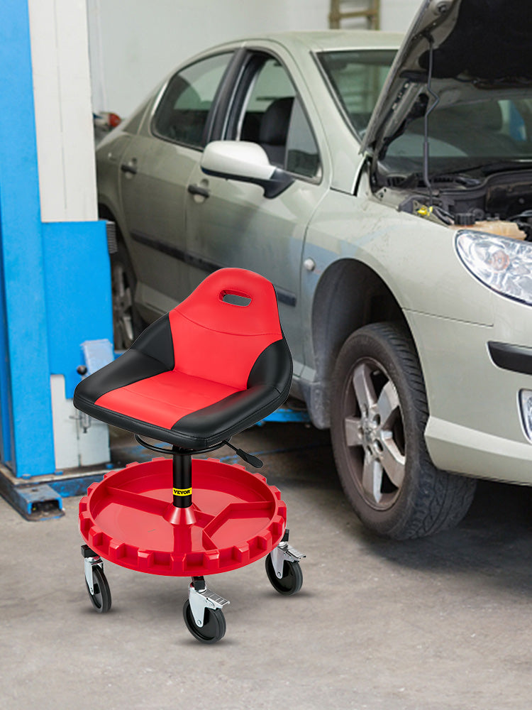 Rolling Garage Stool with Wheels & Tool Tray, 300 lb Capacity