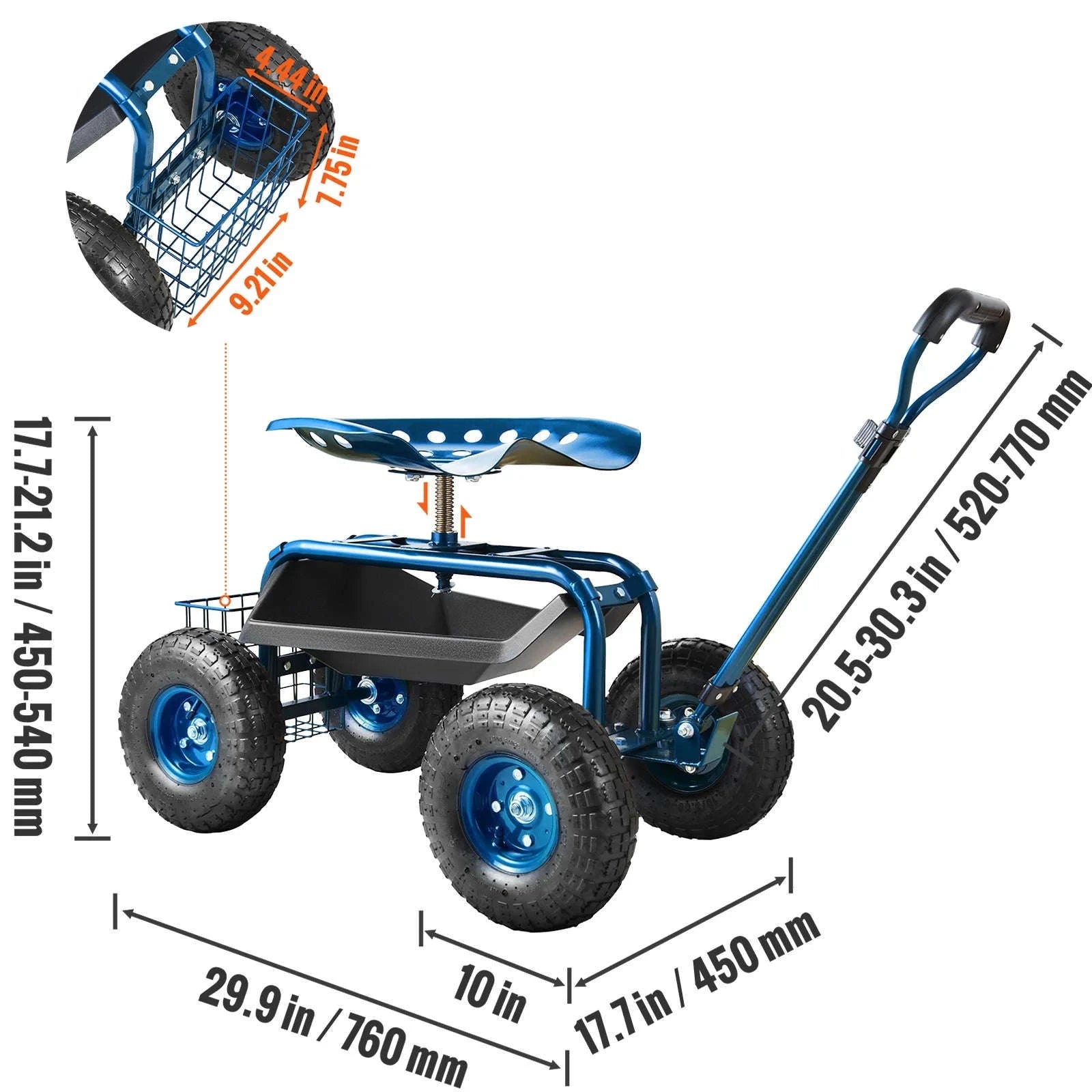 Rolling Garden Cart with Seat and Wheels-Green / CZECH REPUBLIC
