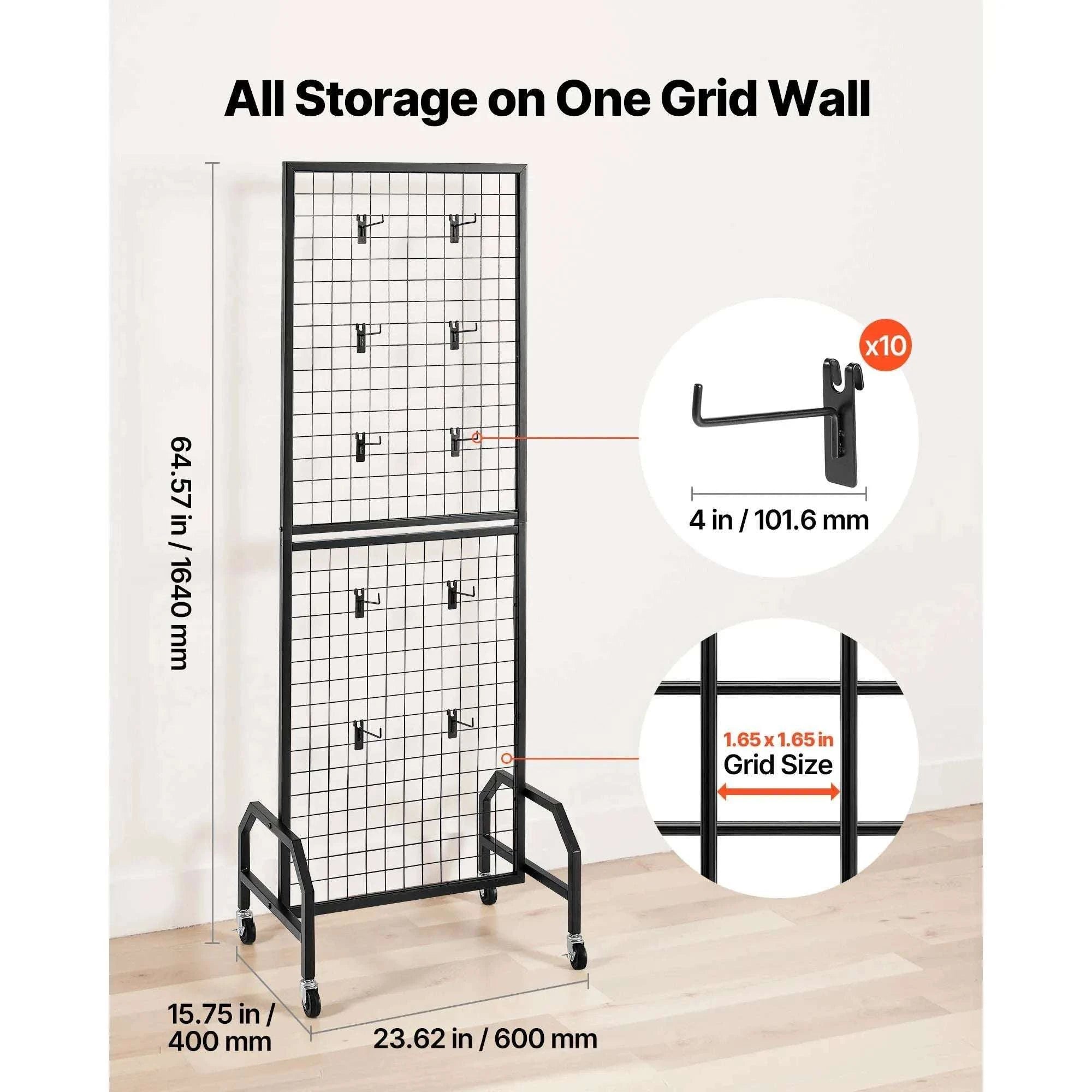 Rolling Grid Wall Display Panel with Hooks and Wheels-70-80inch 2 Packs / United States